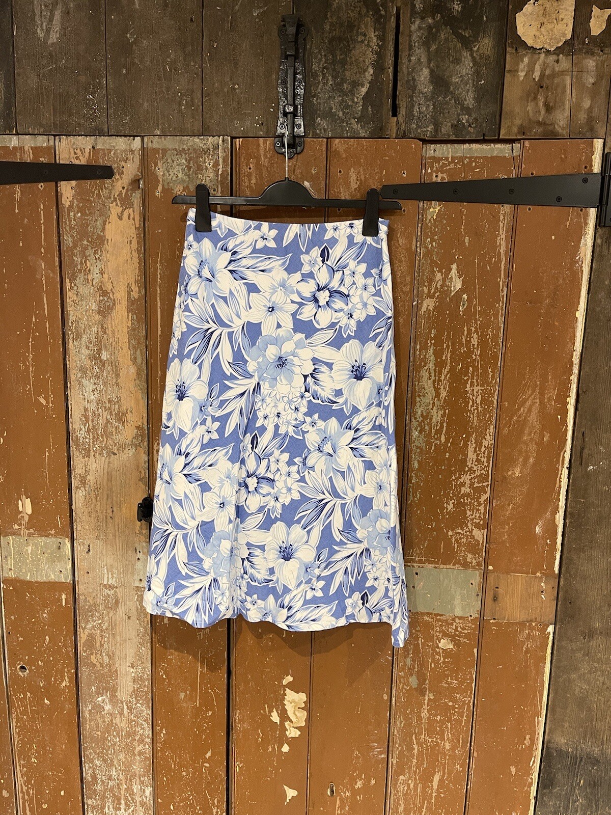 Alex & Co Skirt Linen Blue White Floral Pattern Elasticated Stretch Lined UK 10