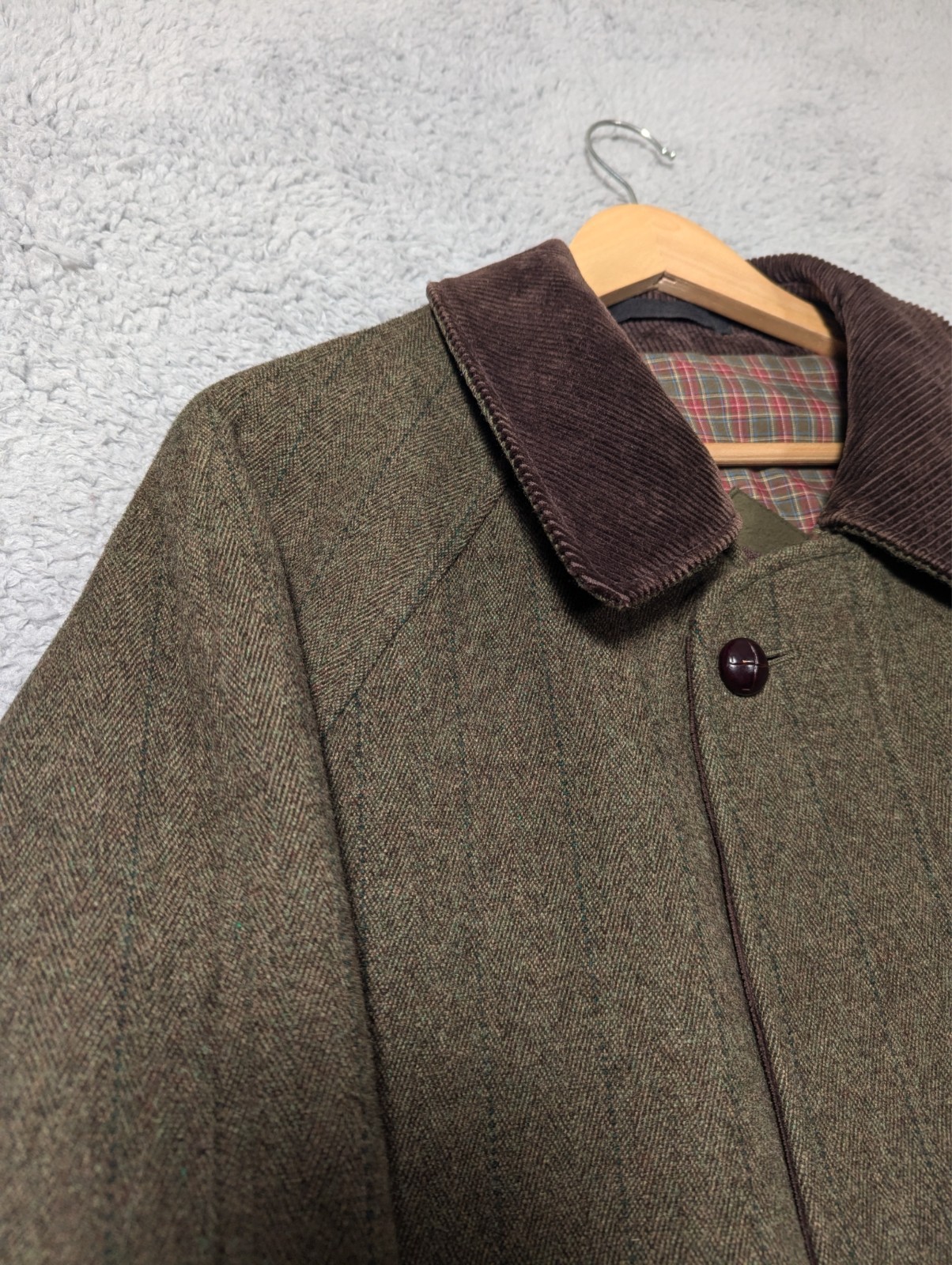 Barbour Derby Tweed Jacket Mens Size C42 107cm Green Check Coat England Wool