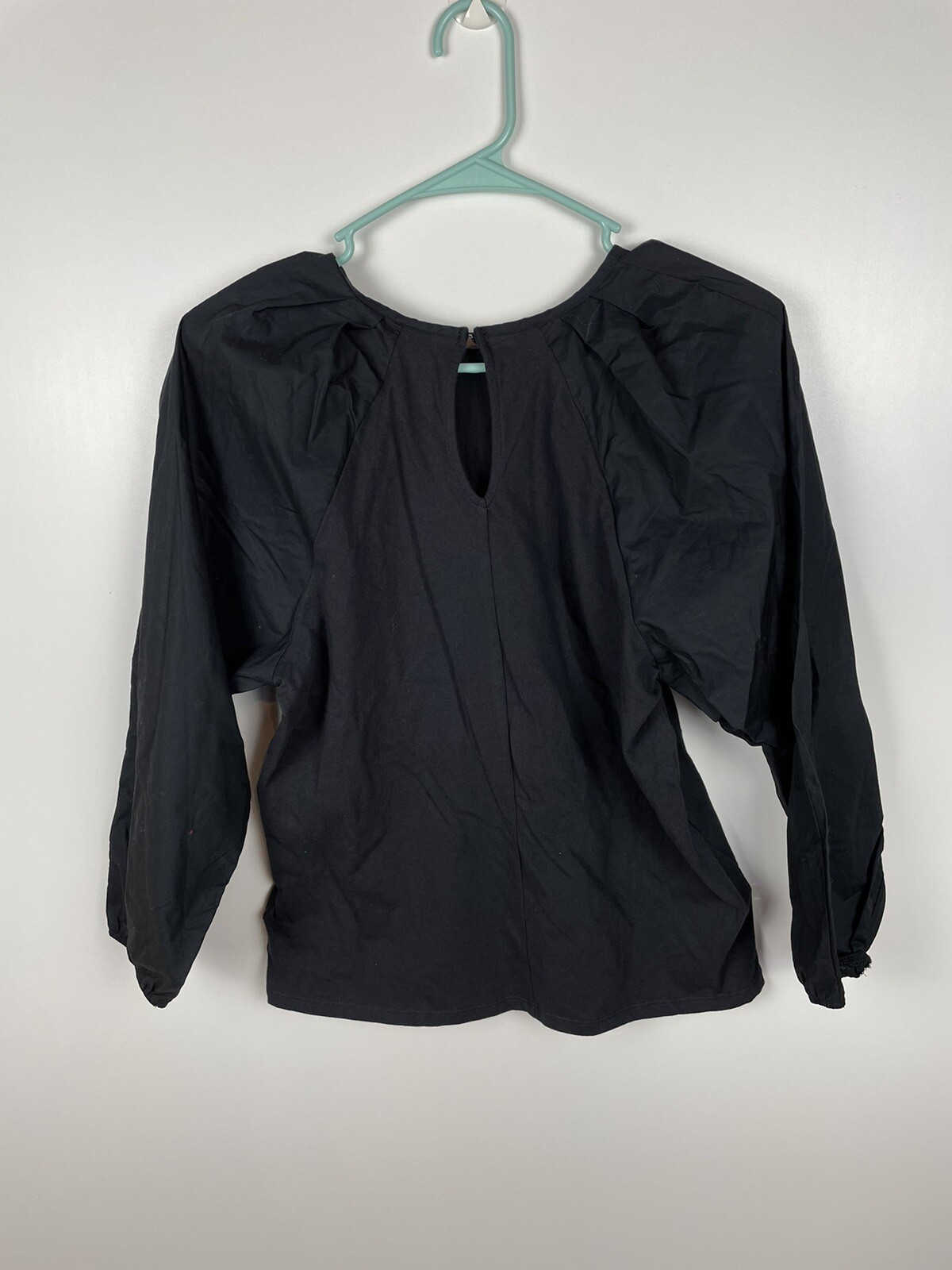 A New Day Womens Blouse Black Batwing Dolman Sleeve Crew Neck Cotton XS New