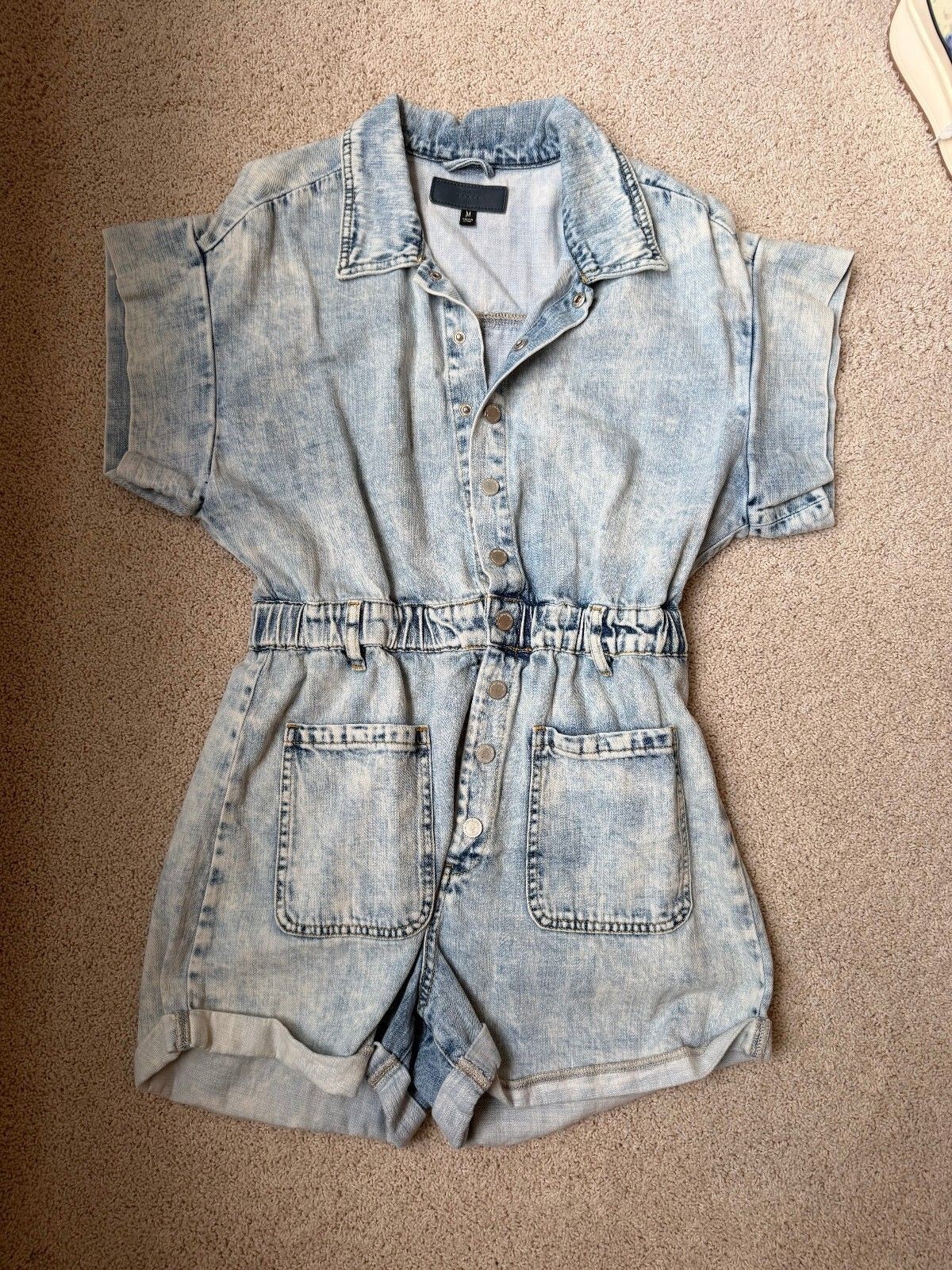 BLANKNYC Head Backstage Acid Wash Denim Romper Women’s M 90s Utility
