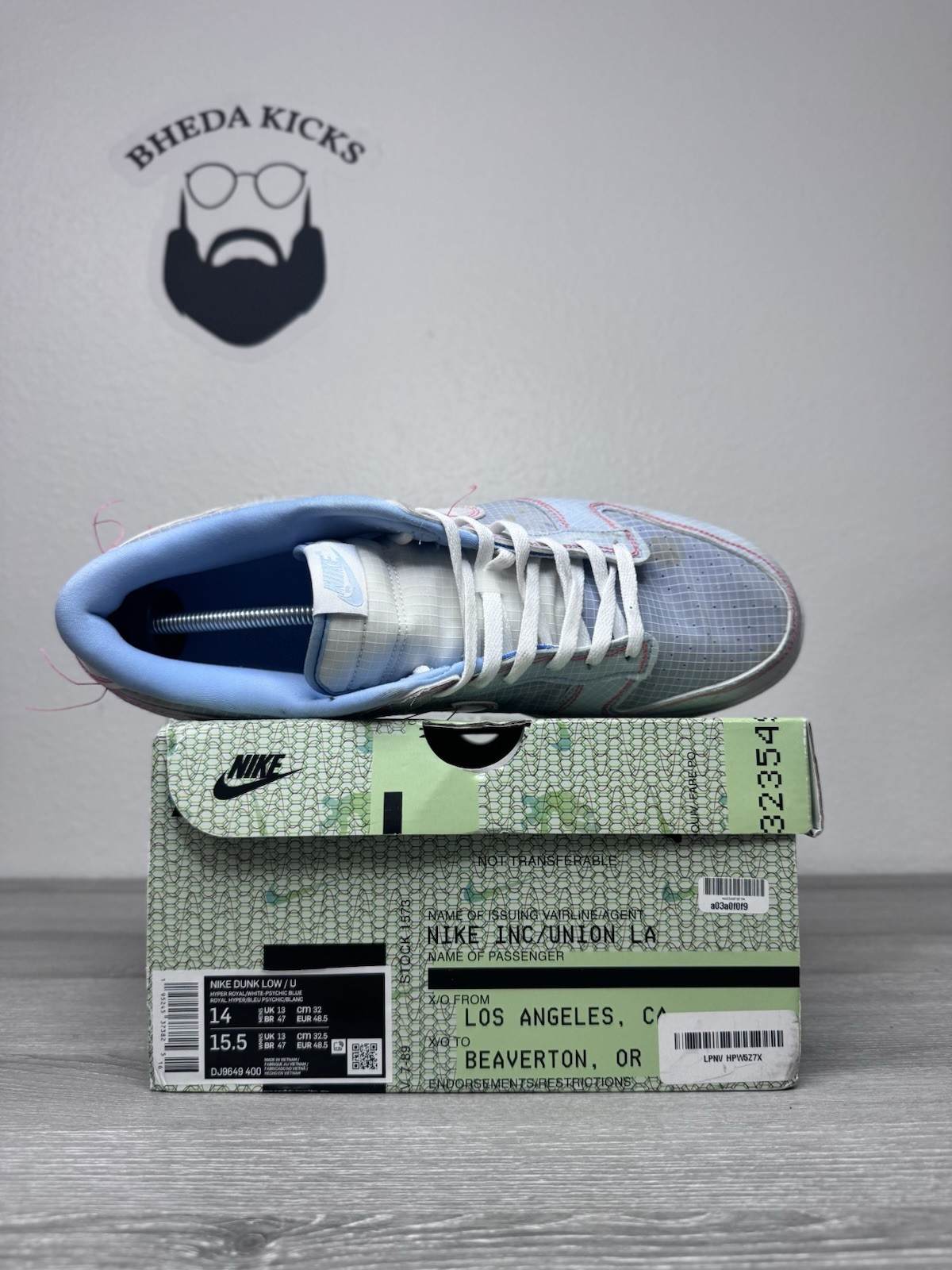 Size 14 – Nike Dunk Low x Union LA Passport Pack Argon DJ9649-400 Preowned