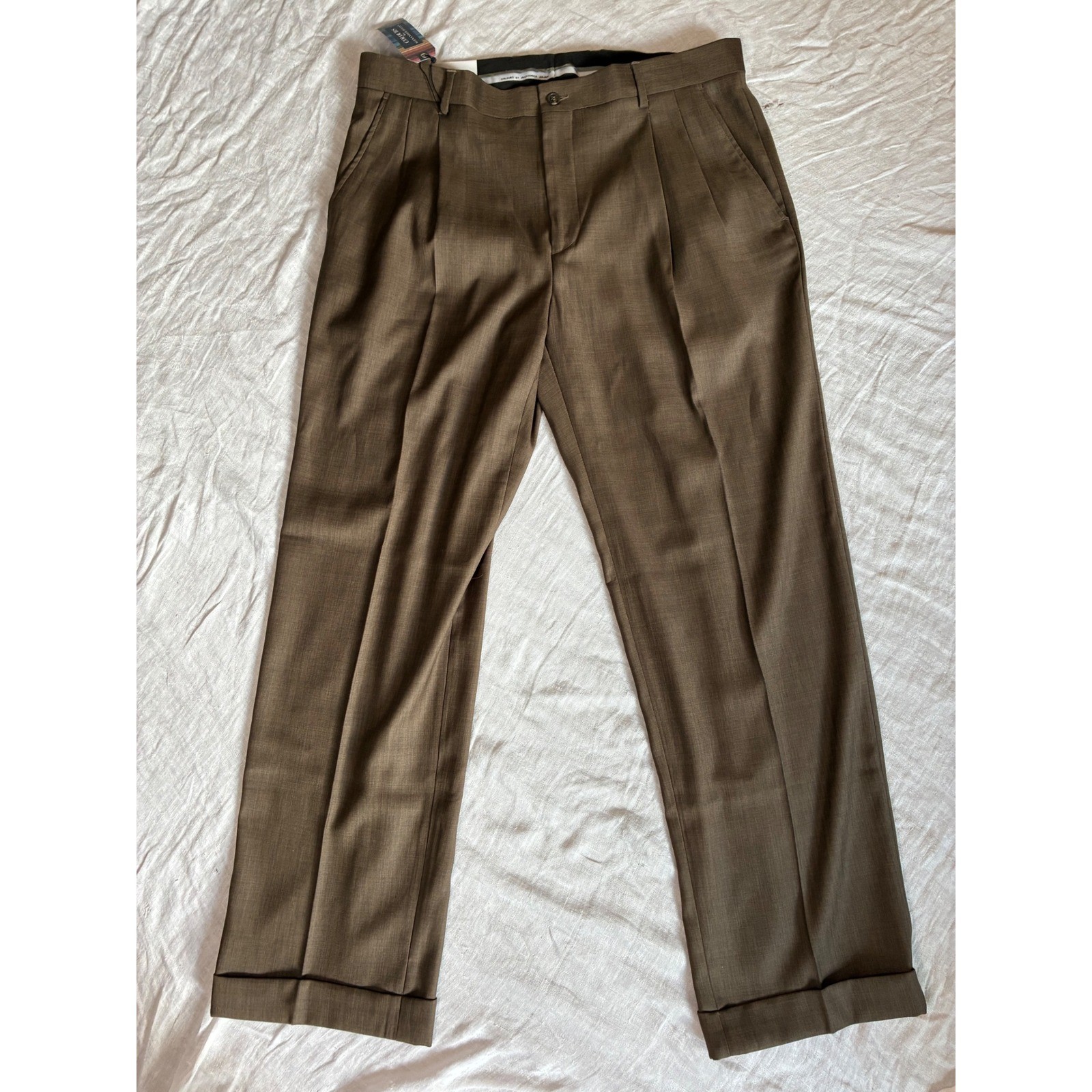 Colours Alexander Julian Dress Pants Mens 36×32 Taupe Pleated Cuffed Dead Stock