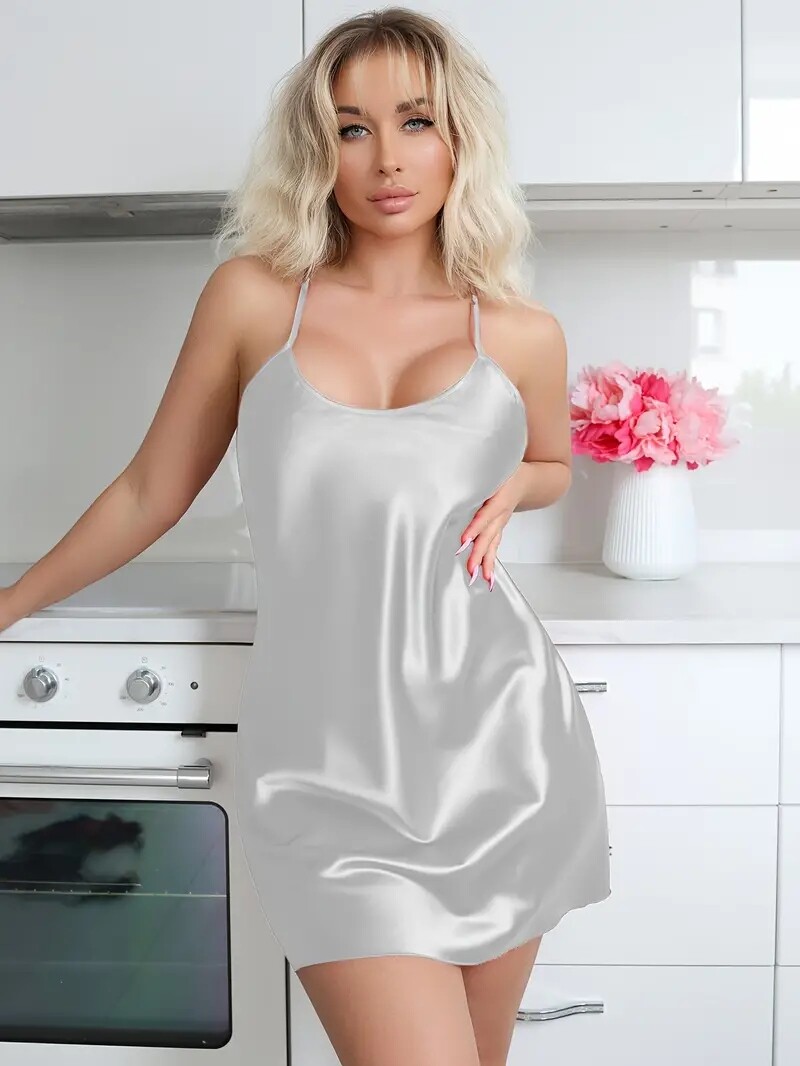 Black Red White Pink Blue or Green Silky Satin Style Sexy Ladies Chemise C48