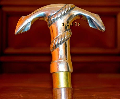 Nautical Style Walking Stick Brass Ship Anchor Handle Foldable Wooden Cane