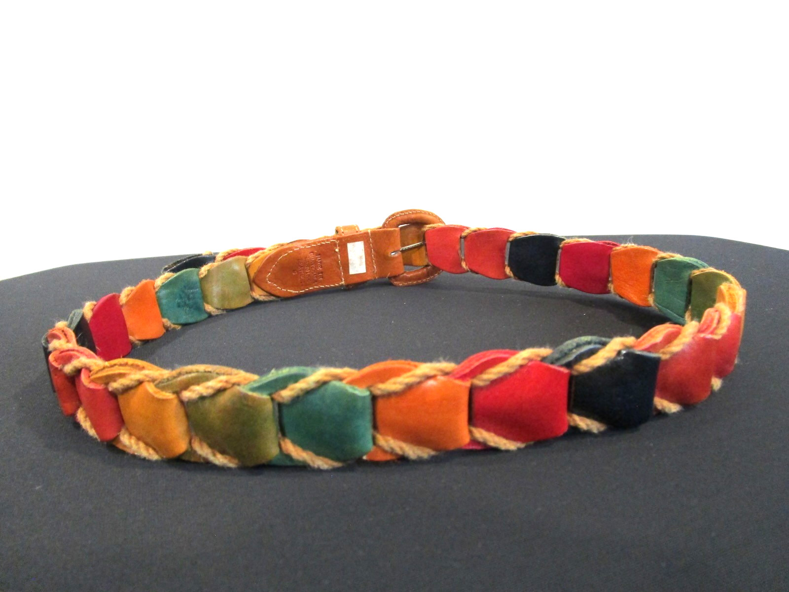 Made In Guatemala Multicolor Leather, Twine Boho Belt Women Sz S, 27″-31″