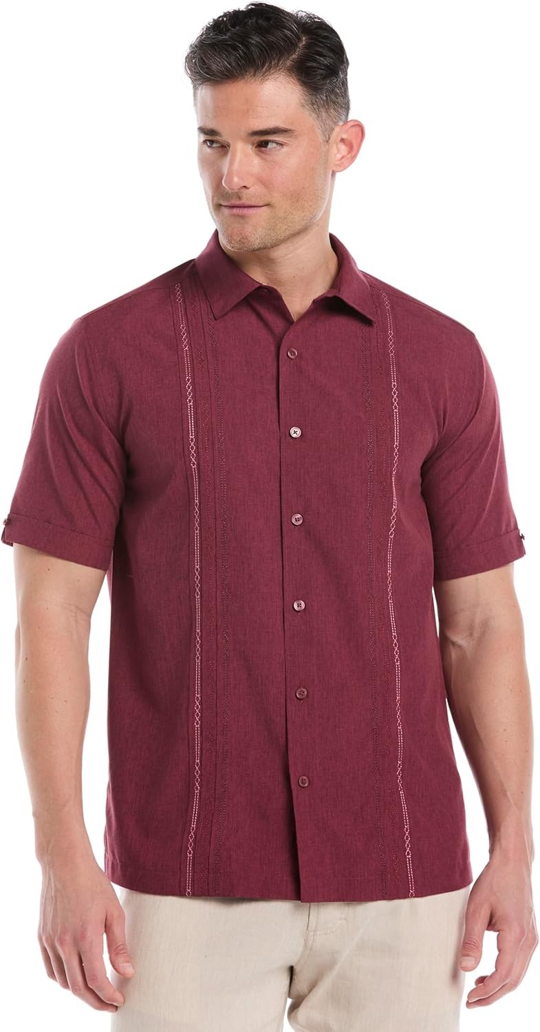Cubavera Men’s Embroidered Chambray Short Mens Sleeve Casual Shirt Classic Fit