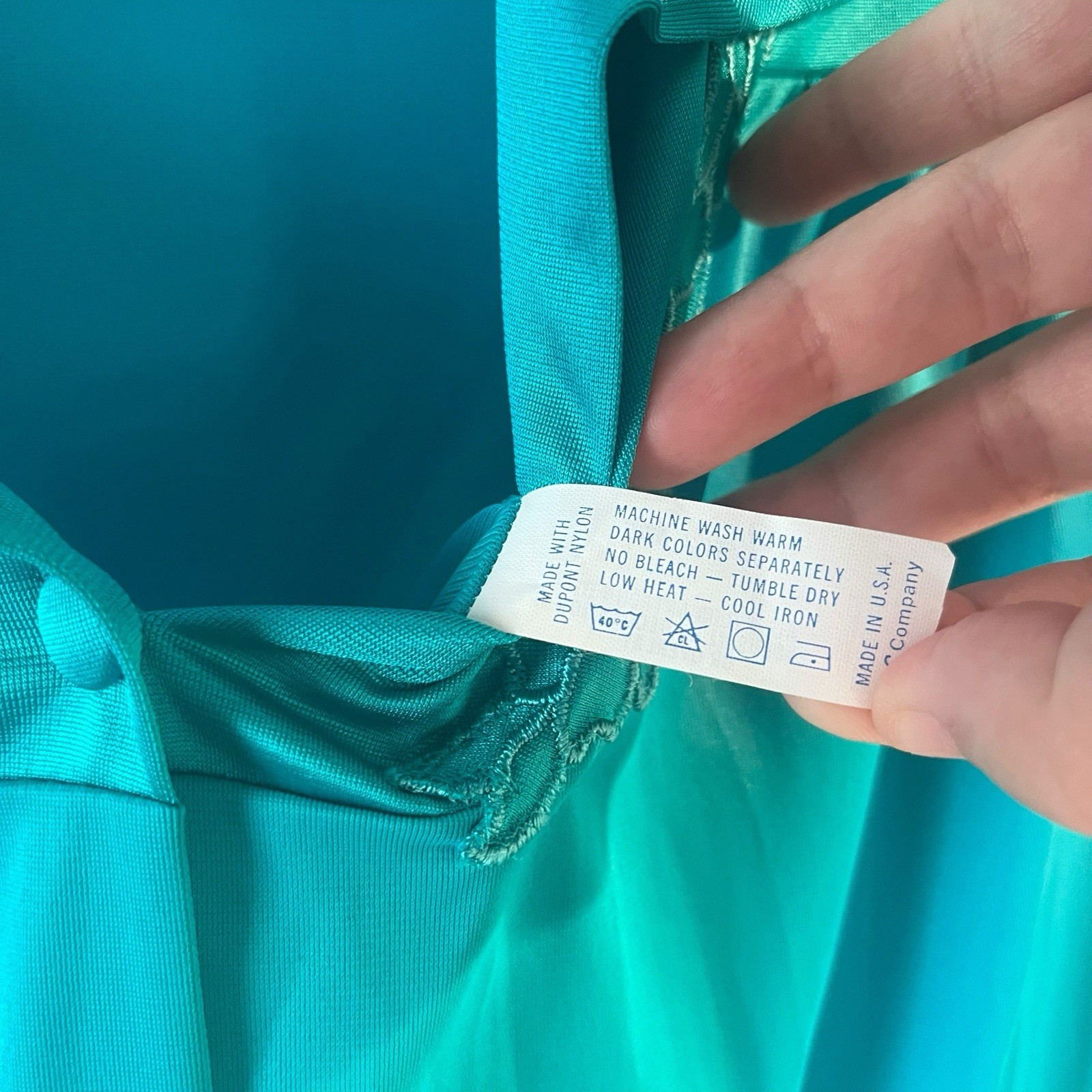 Vintage Vanity Fair Nylon Robe Housecoat Teal Blue Green Button Front Size M