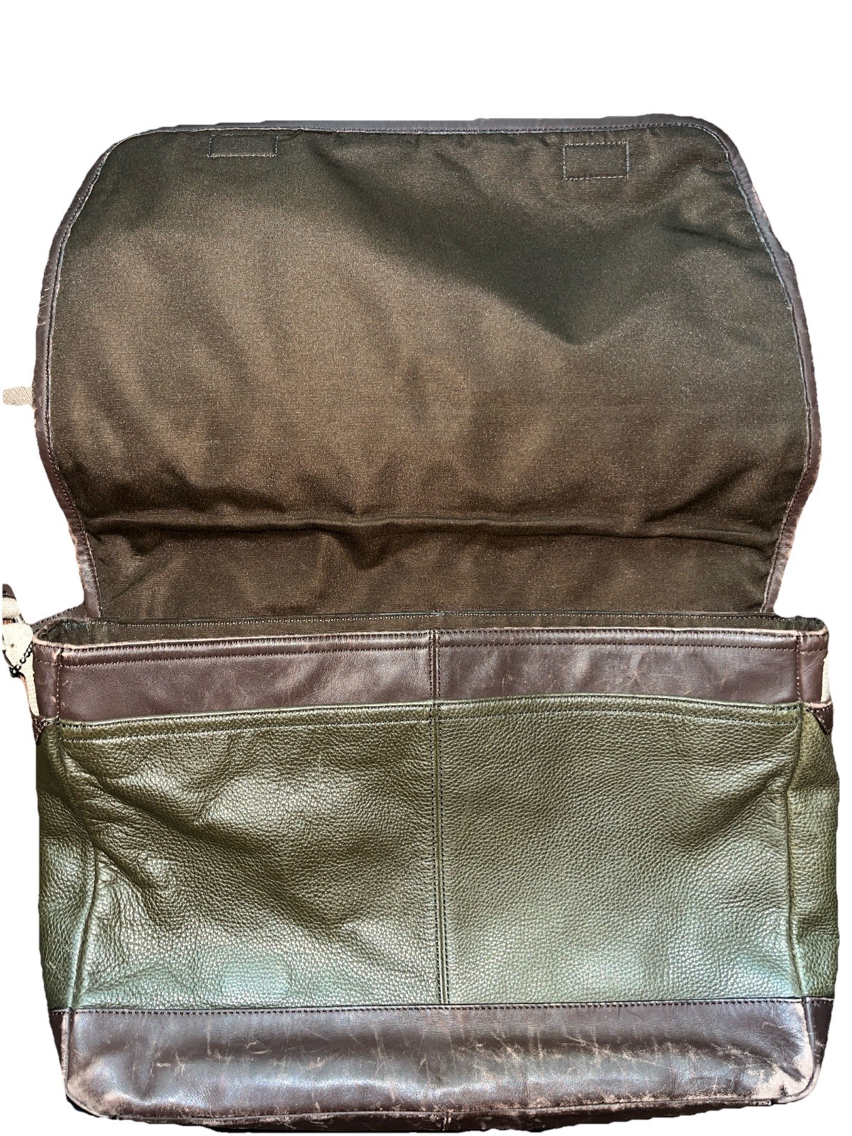 Coach Camden Leather Map Bag Messenger Crossbody Green Brown Two Tone F70924