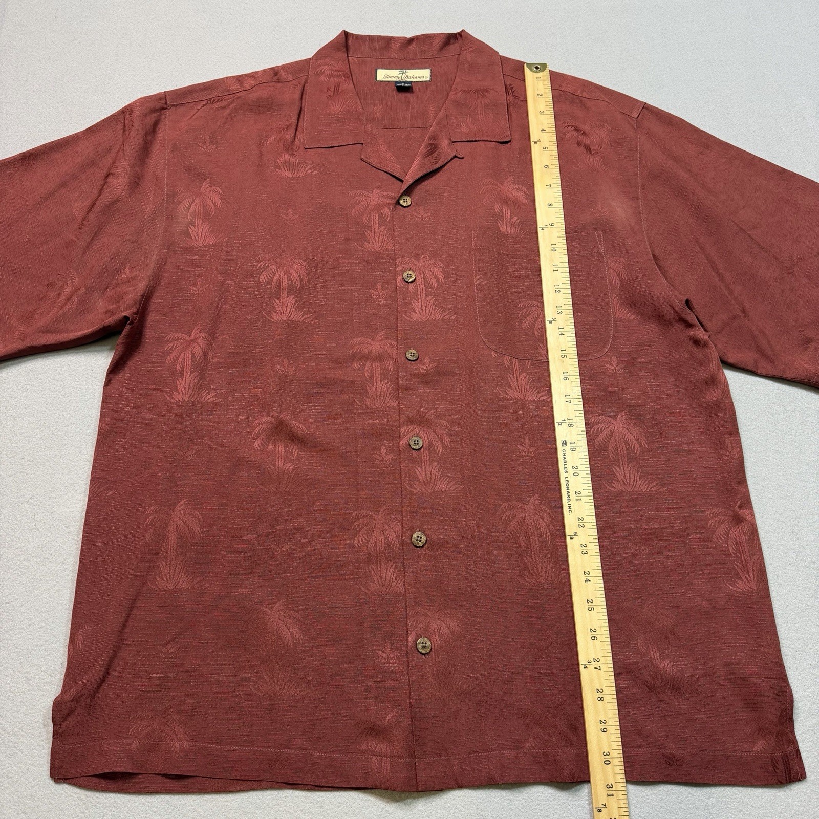 Tommy Bahama Shirt Men XLarge Red Silk Palm Tree Aloha Camp Casual Resort Hawaii