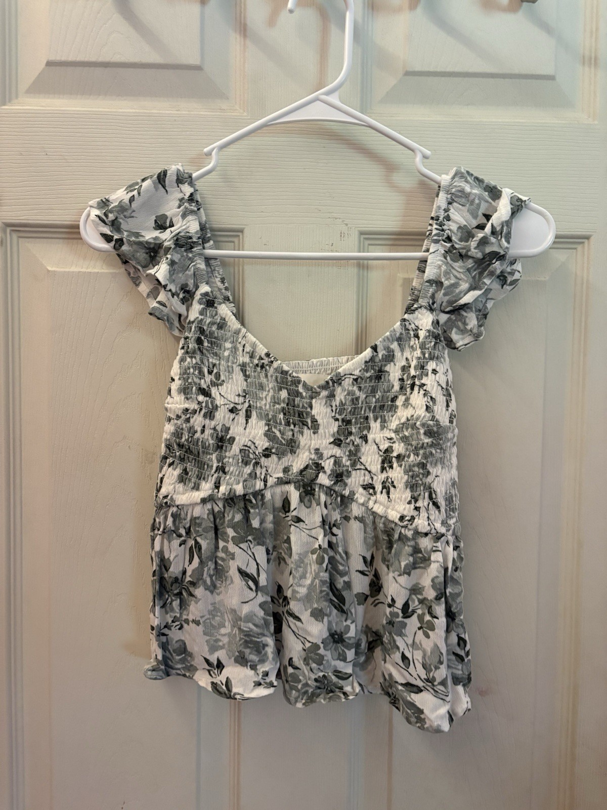 Hollister Womens S Floral Smocked Square Neck Puff Sleeve Peplum Blouse