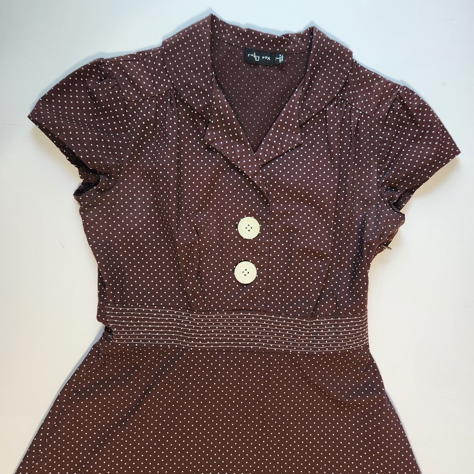 Vintage Ruby Rox Polka Dot Dress Women’s Size 7 Brown Retro Pin-Up Rockabilly