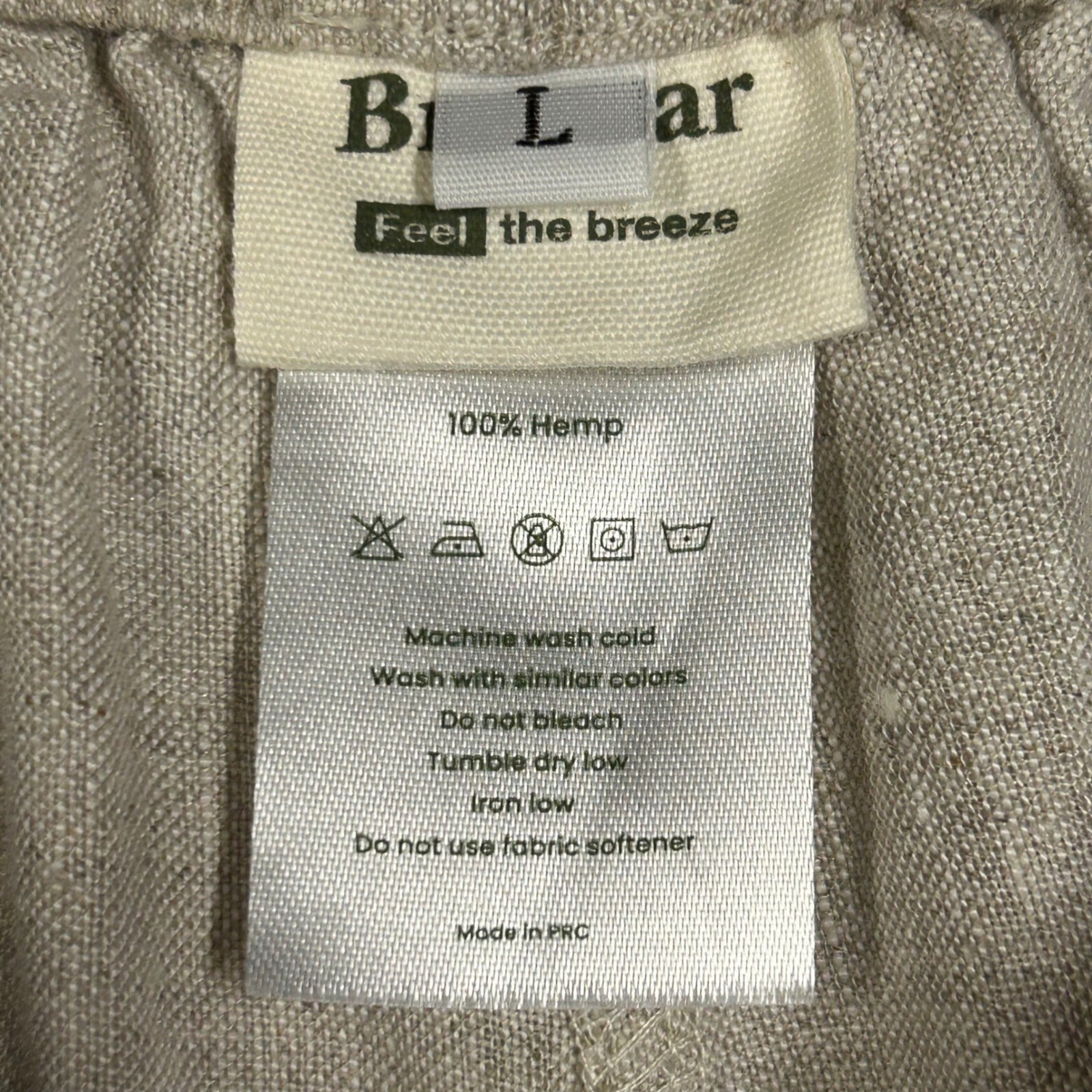 Breevar Womens Hemp Sleepwear Pajama Set L Natural Top Pants Sustainable