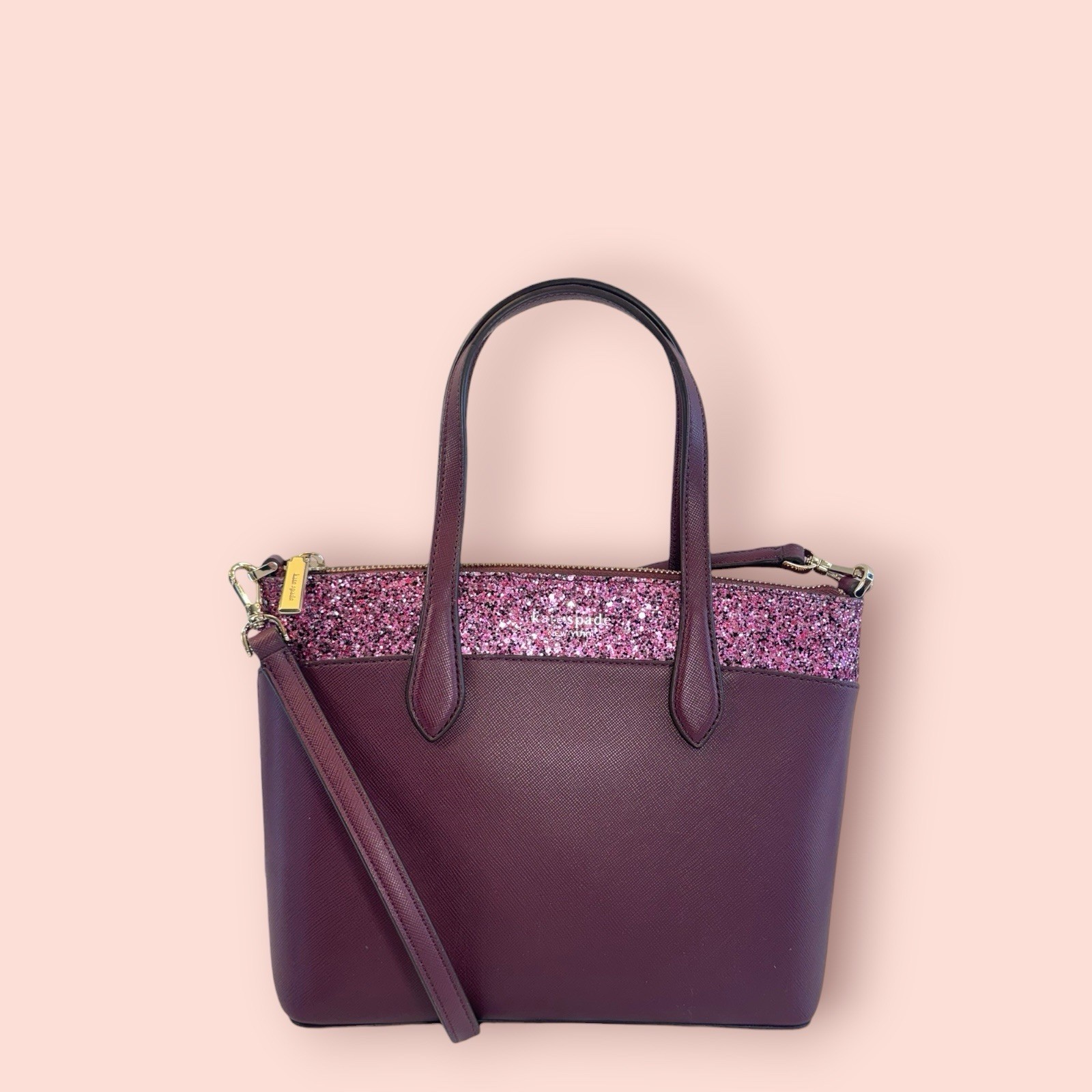 KATE SPADE New York Flash Glitter Small Satchel Bag Cherrywood EUC