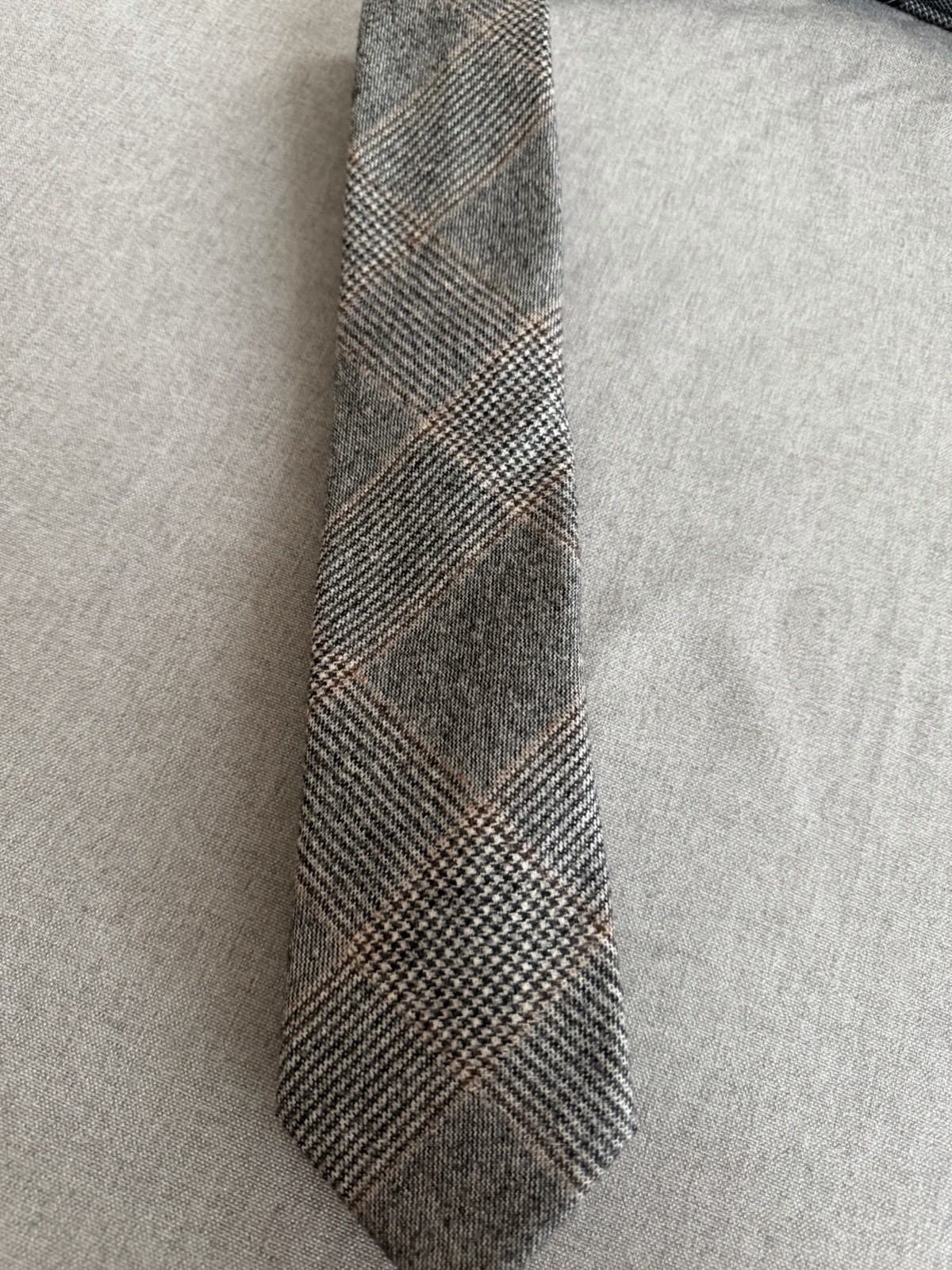 Hickey Freeman Gray Glen Plaid Wool Cashmere Blend Necktie 3.25 In Wide