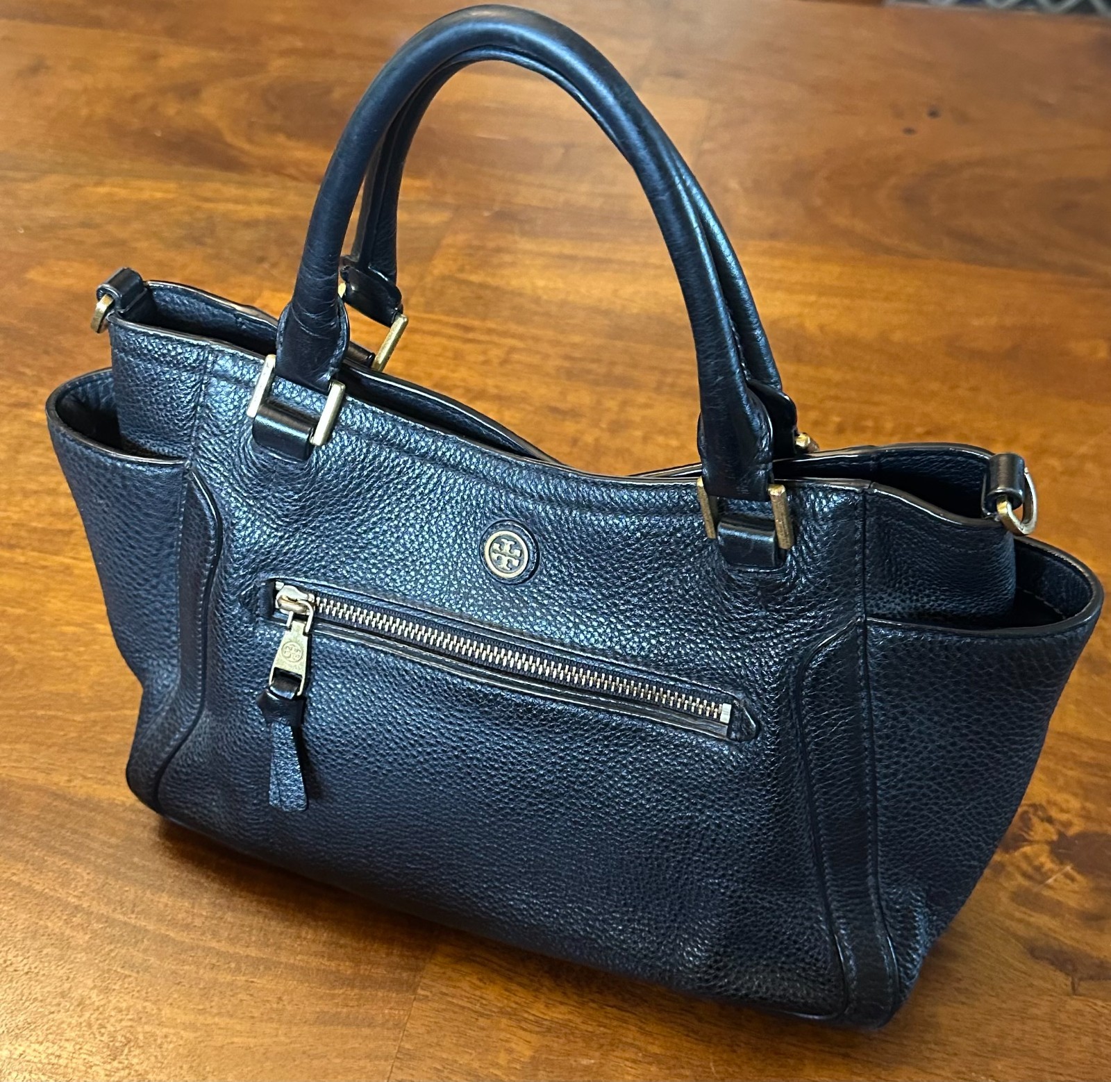 Tory Burch Frances Black Pebbled Leather Satchel/Handbag/Tote/Crossbody Purse
