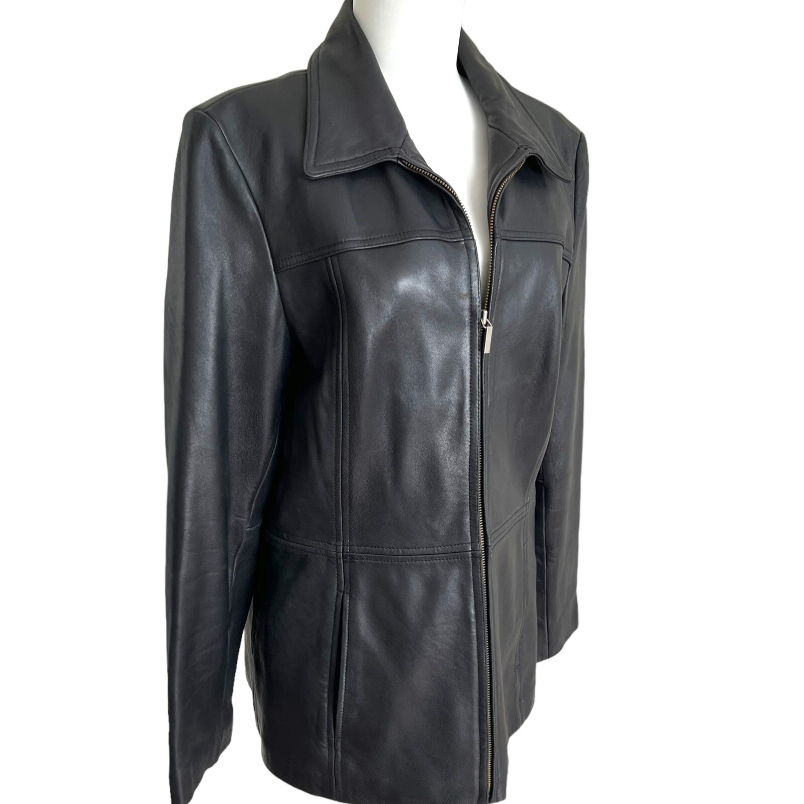 Vintage Colebook Black Leather Jacket Womens L Moto Biker Minimalist 90s