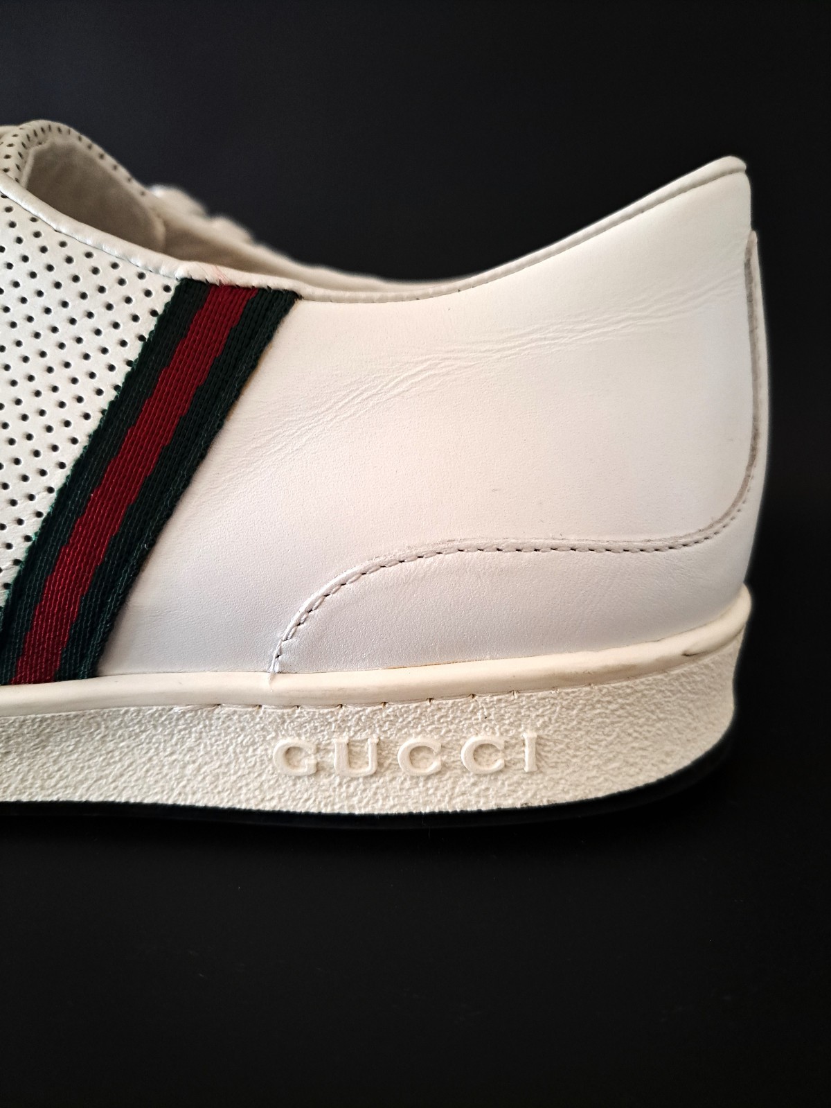 GUCCI Pelle S. Gomma Web Accent Men’s Sneakers Size 13D
