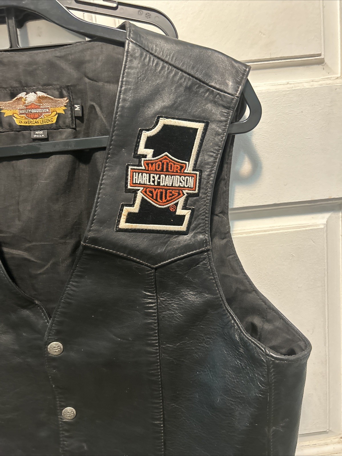 Harley Davidson Leather Vest Wings Logo Men’s M USA Vintage 80s 90s