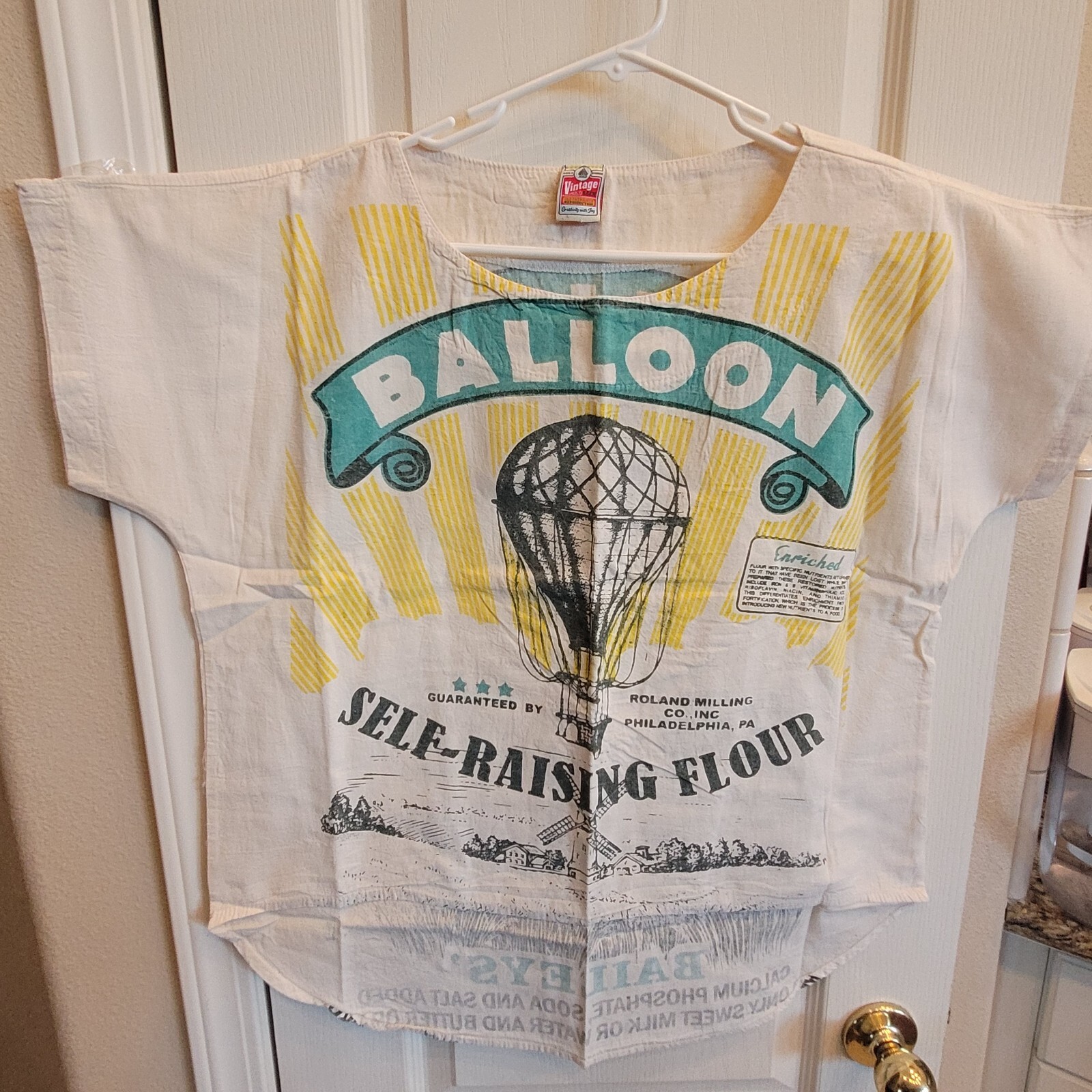 Flour Sack BALLOON Feed Sack Top T Shirt Vintage Look Cotton One Size TEE