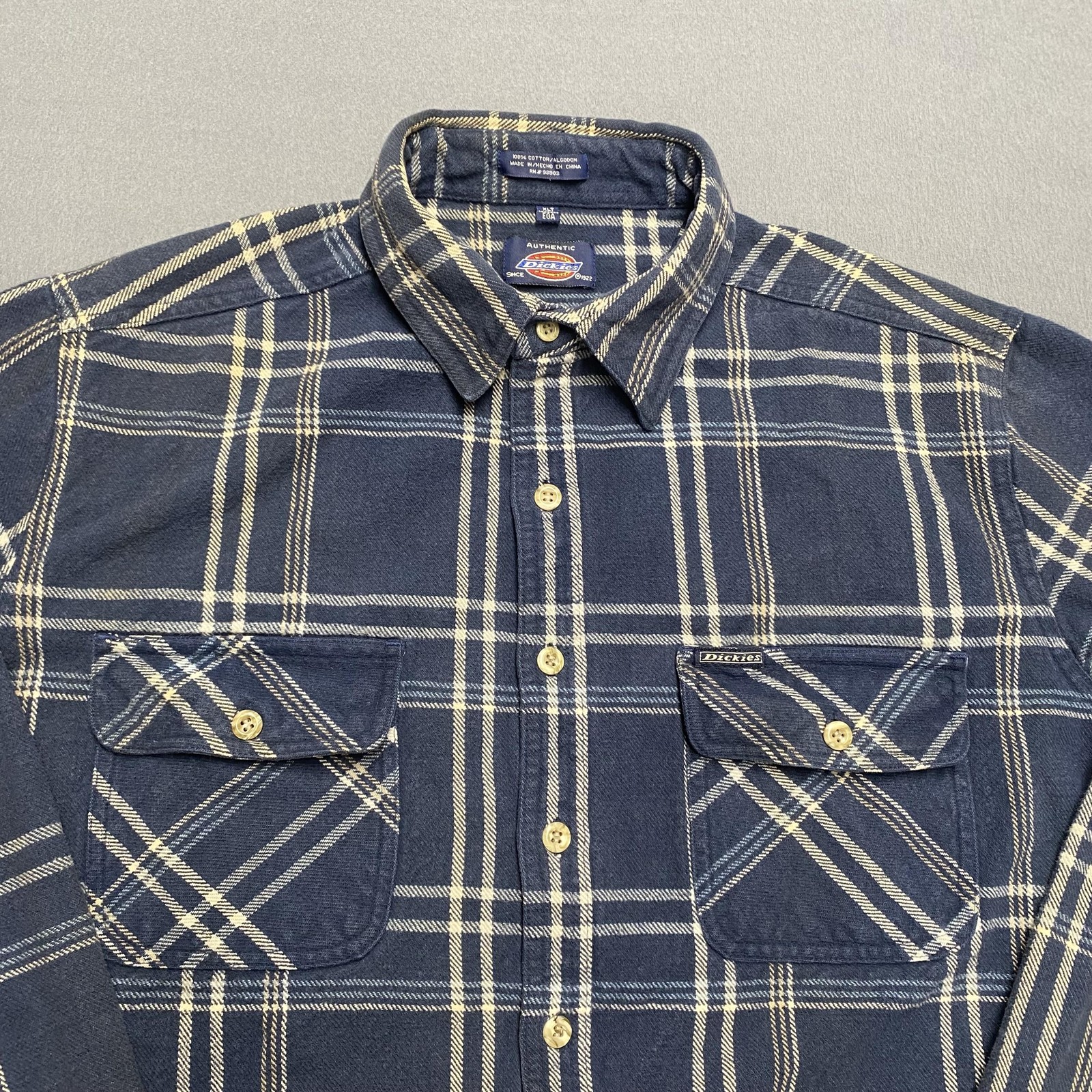 Dickies Shirt Mens XLT Blue Plaid Flannel Button Down Long Sleeve Workwear Tall