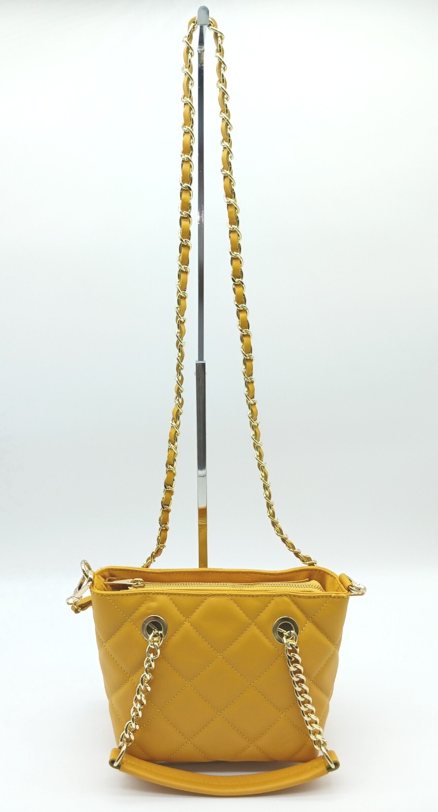 Italian Genuine Leather Small Quilted Tote Crossbody – Made In Italy – Mustard