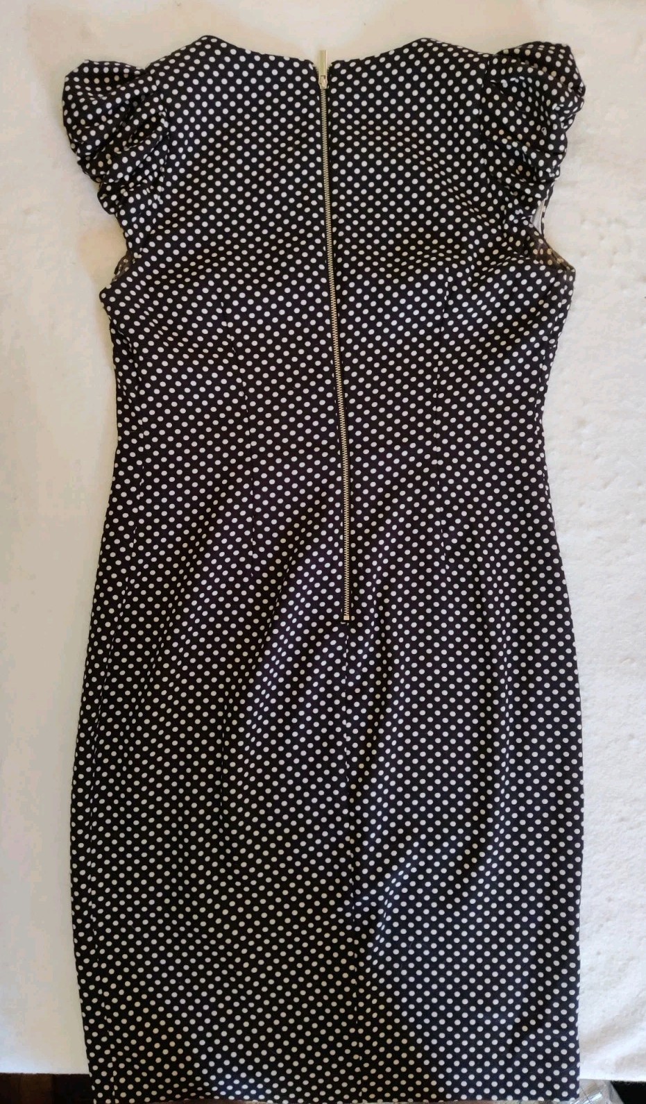 Calvin Klein Sheath Dress Black/White Polka Dot Puff Cap Sleeve Size 8