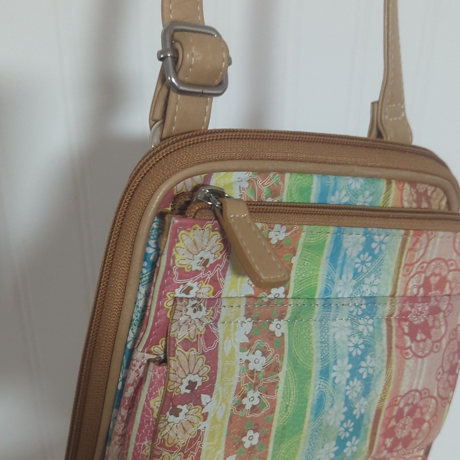 Fossil Striped Floral Crossbody Bag Zip+Magnetic, Adjustable Strap Small