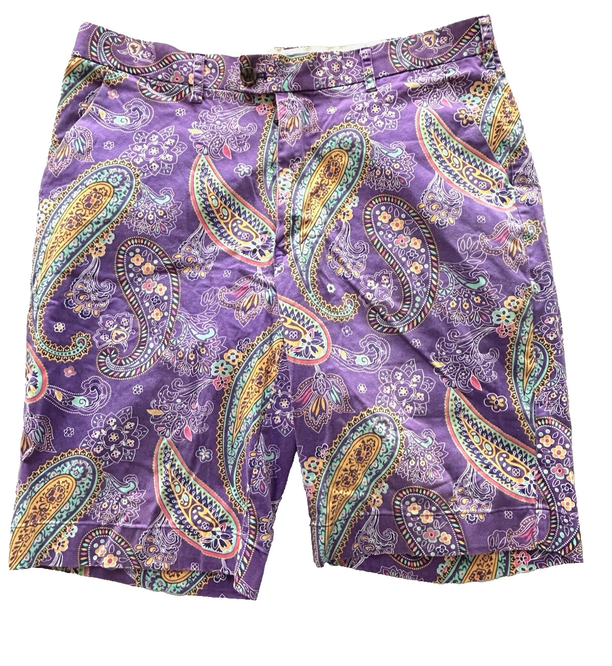 Loudmouth Golf Shorts Men’s 36 x 11 Purple Aqua Paisley Print Cotton