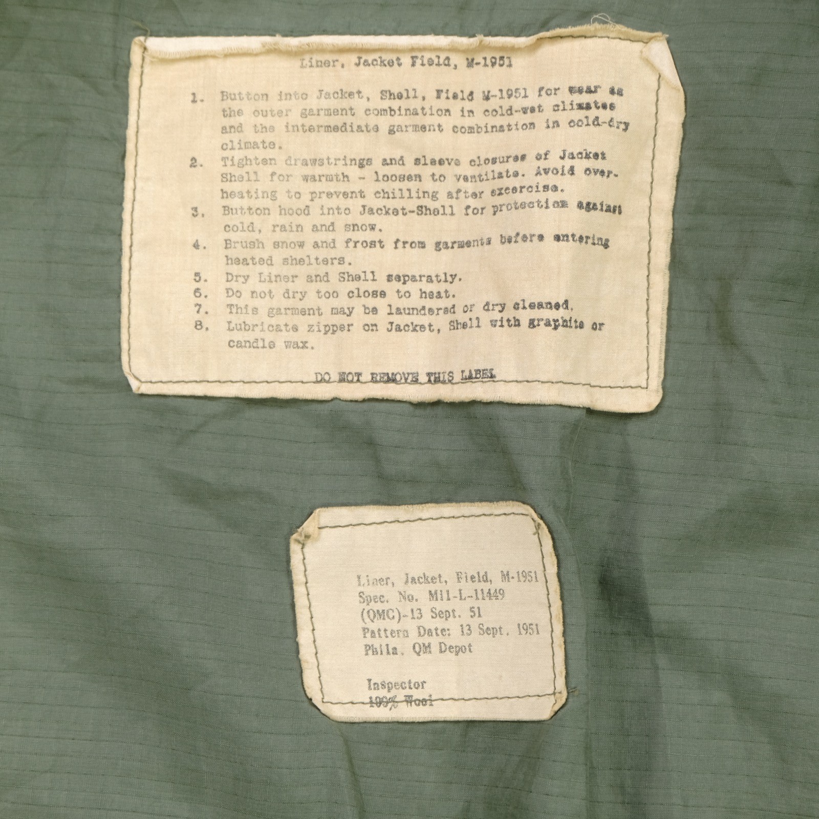 Rare VTG U.S. Army Korean War Era M-1951 Field Jacket Liner ONLY 50s Phila Depot