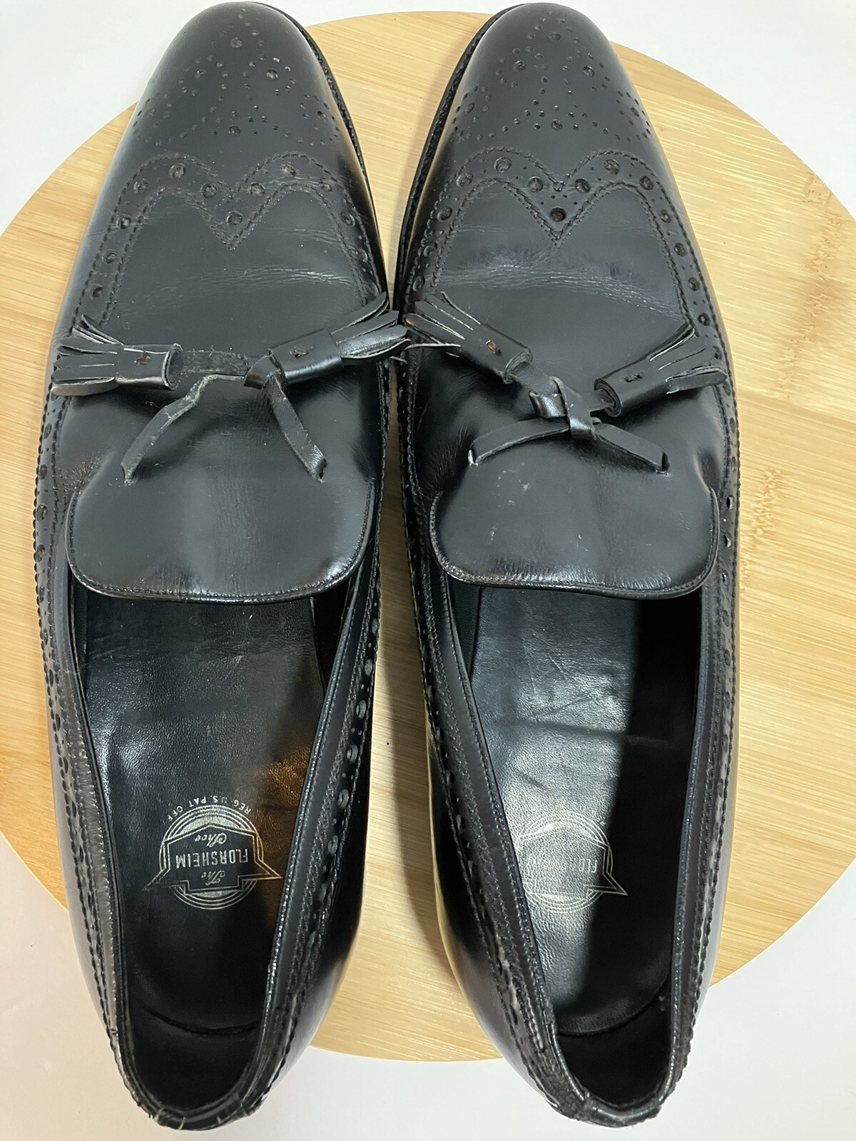 VTG Men’s FLORSHEIM Slip On Wingtip Tassel Loafers Black Leather 913306 SZ 11 C