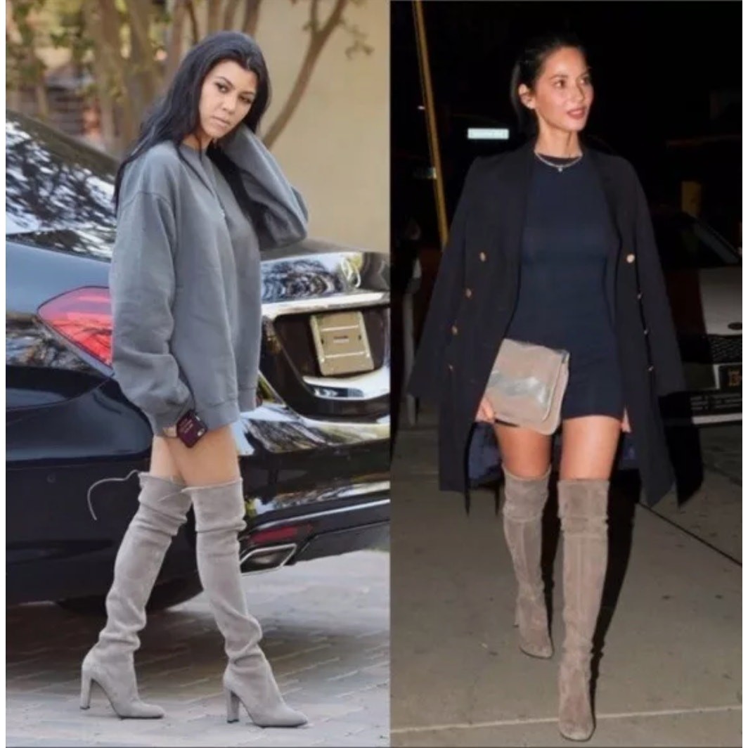 Stuart Weitzman Highland Boots Over the Knee Thigh High Gray Block Heel sz 38