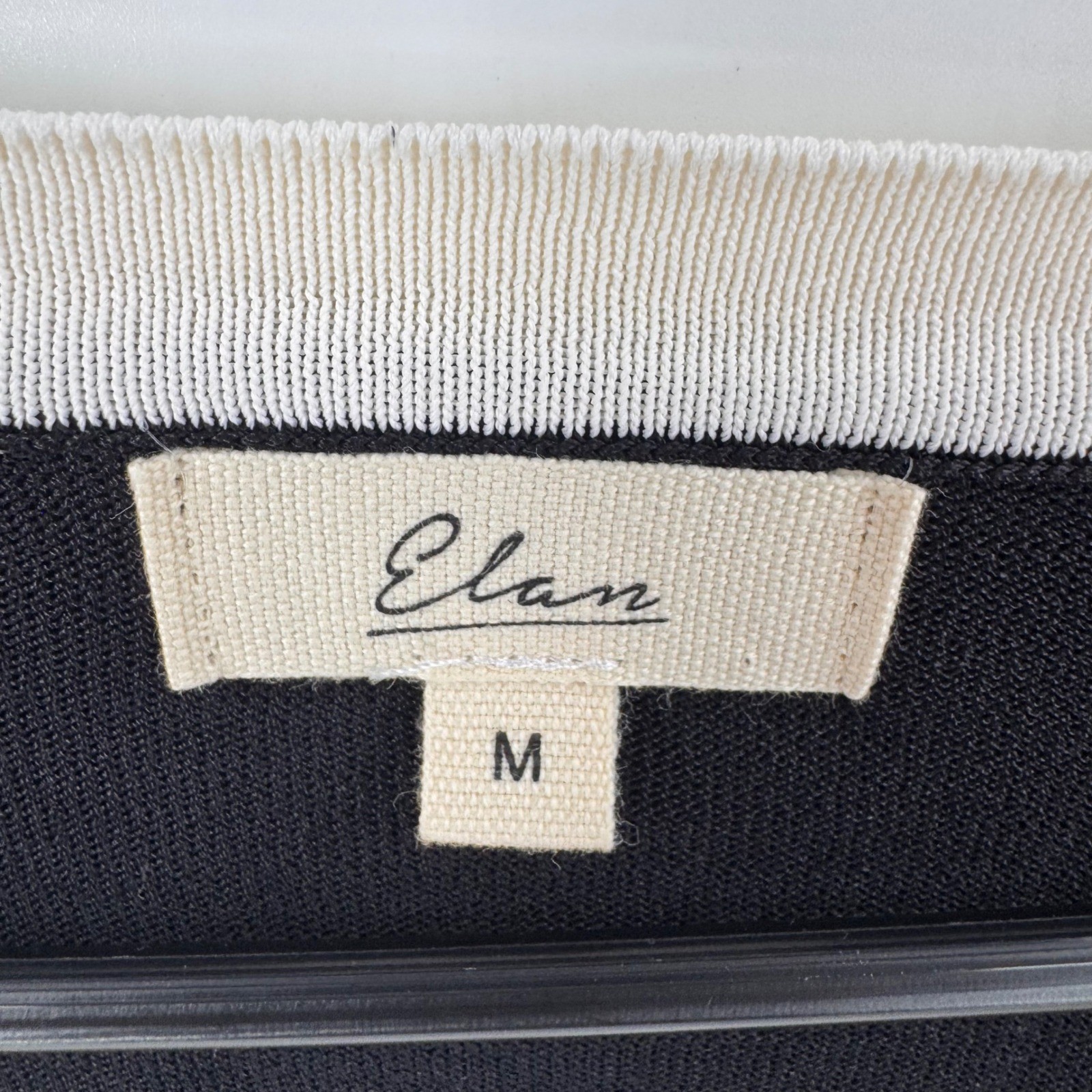 Elan Womens Black Ivory Contrast Trim V-Neck Button Cardigan Sweater Medium