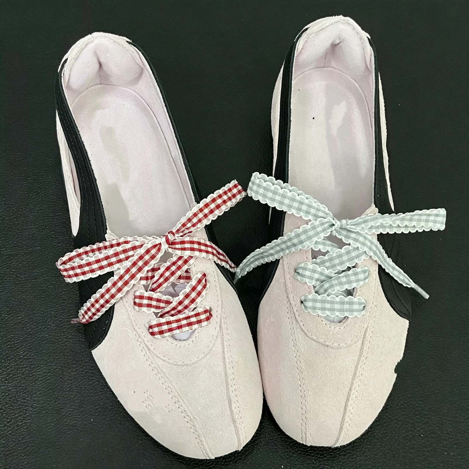 1 Pair 1cm Wide Ribbon Grid Flat Shoelaces Length 120cm Trendy DE Training Shoes