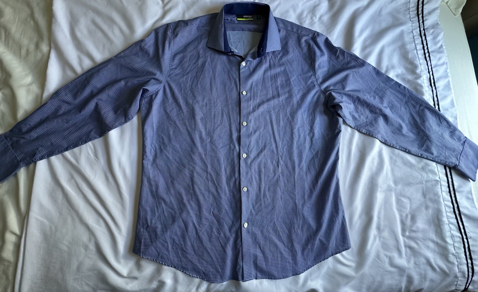 Murano Slim Fit Performance Stretch Mens XL Blue Geometric Spread Collar Shirt