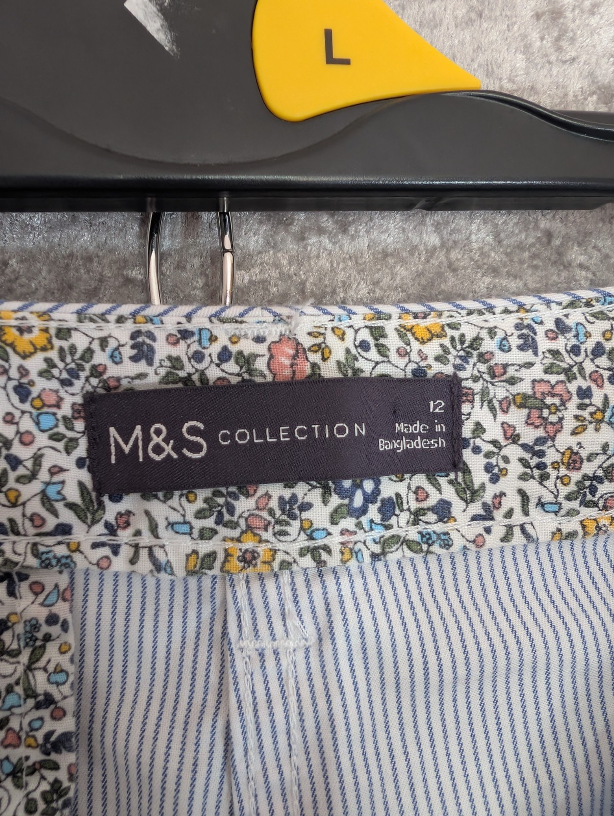 Marks & Spencer Blue & White Striped Tapered Cotton Summer Chino Trousers UK 12