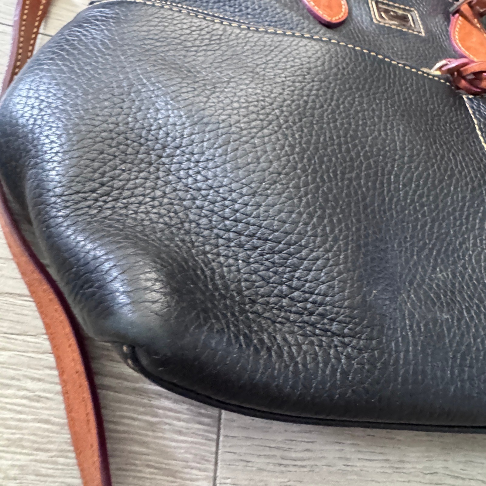 Dooney & Bourke Dillon Black Pebbled Leather Double Pocket Crossbody Bag Purse