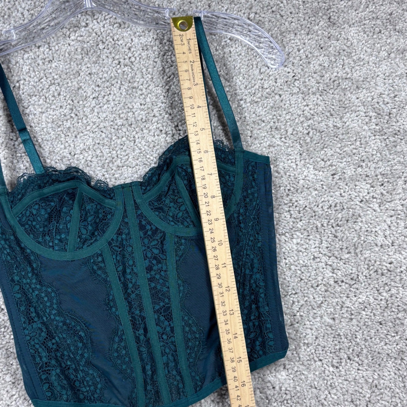 Emerald Green Lace Corset Top Bustier Sweetheart Neckline Hook Eye Back Small