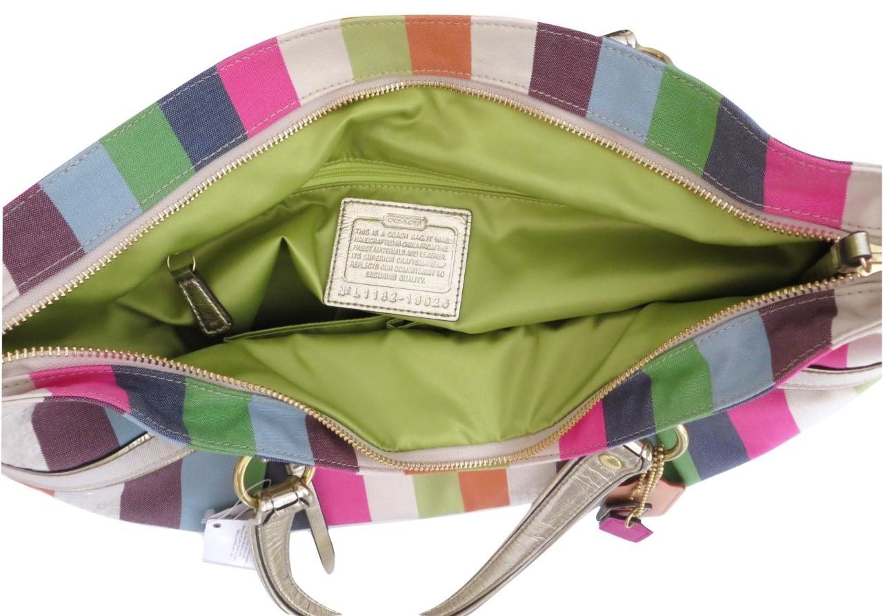 New Coach Legacy Striped Pink Green Blue Sequined Rocker Purse Crossbody RARE!