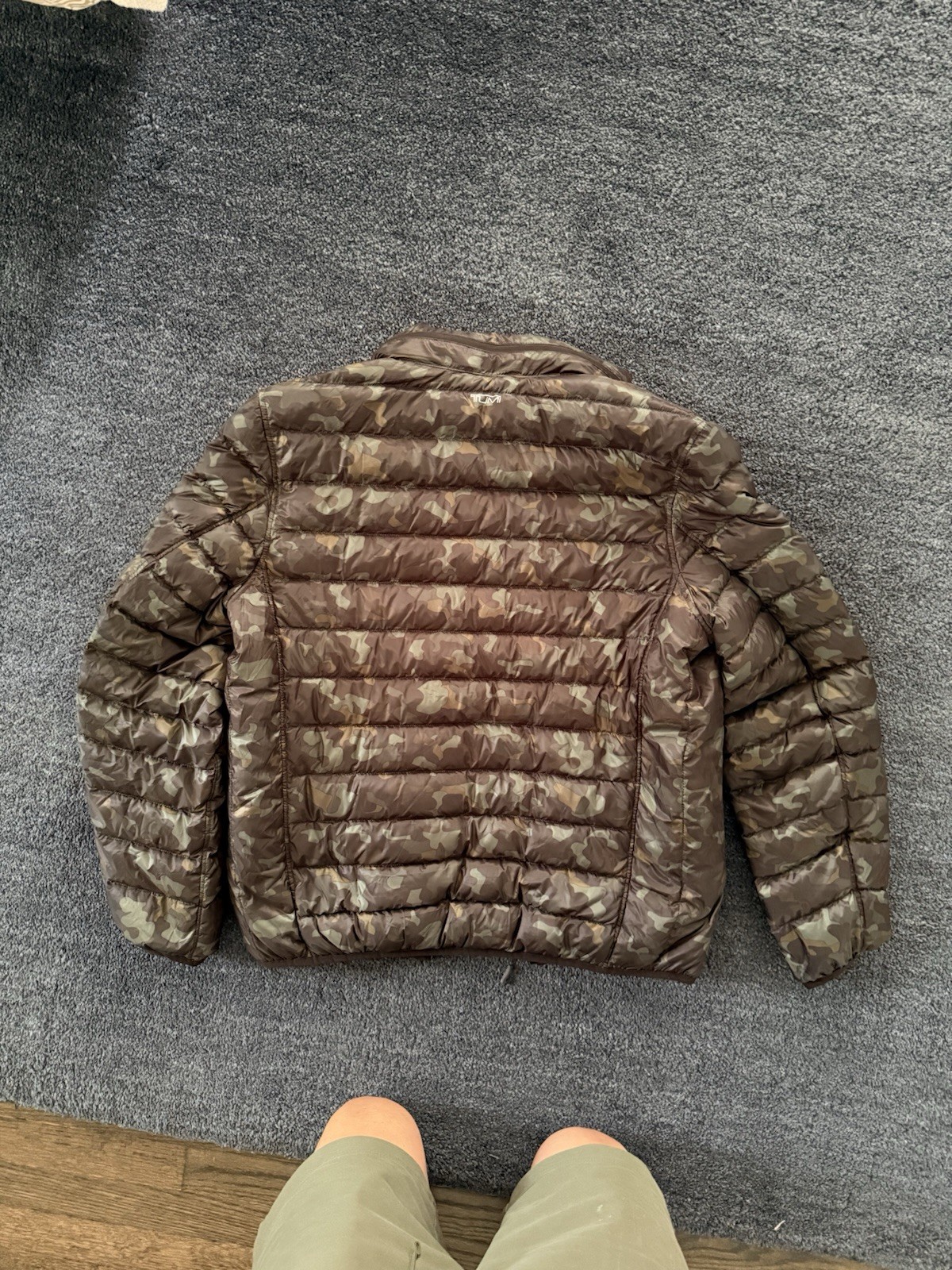 TUMI Men’s Camo Quilted Down Puffer Jacket Full Zip Stand Collar Size M