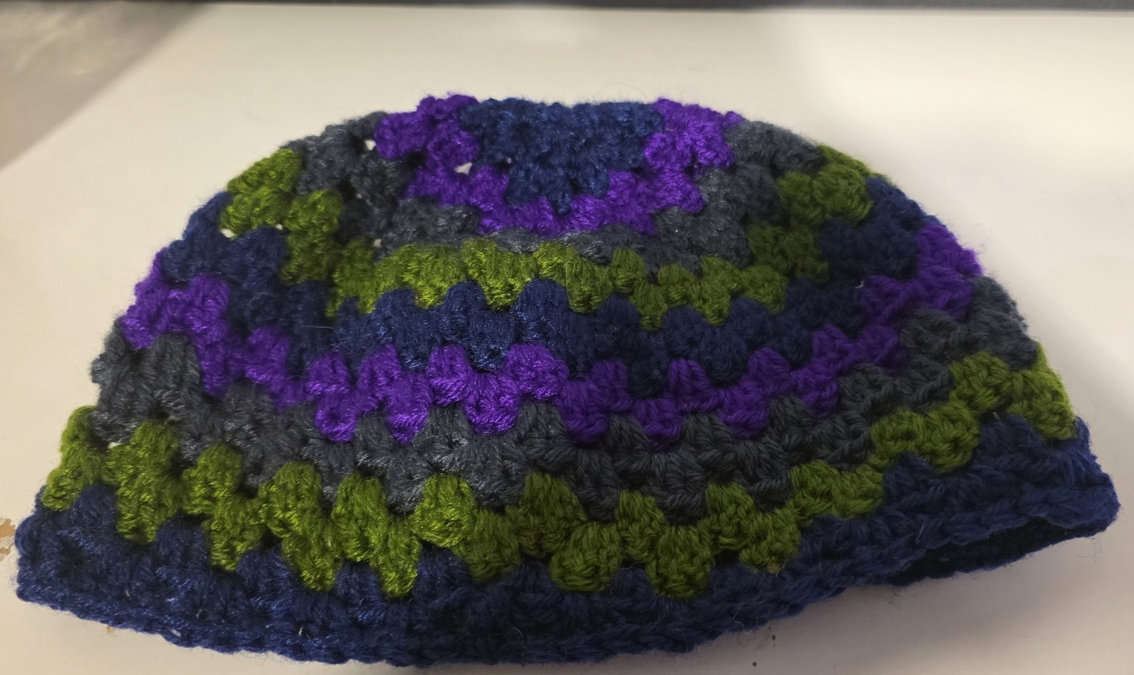 Handmade Crochet Beanie 100% Acrylic Super Soft Hat Blue, Purple, Gray, & Green