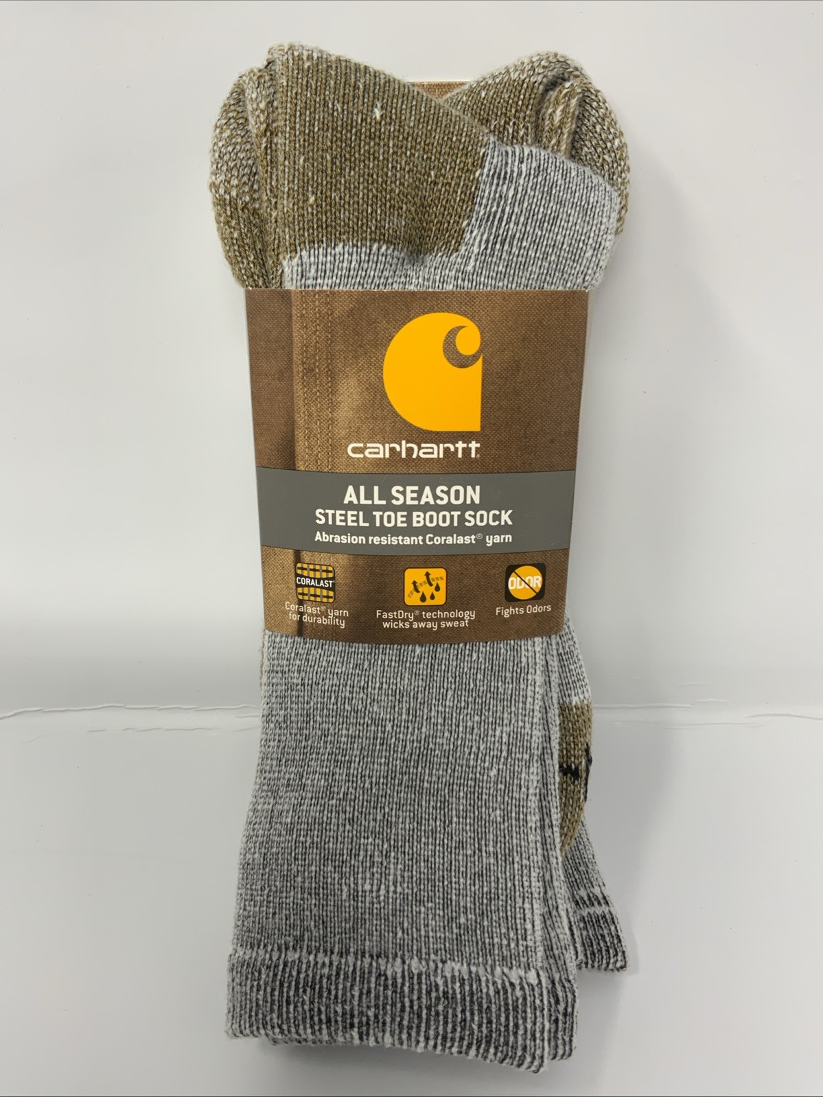 Carhartt A767-2 Steel Toe Acrylic Blend Boot Sock Grey L Shoe size 6-12 2-Pack