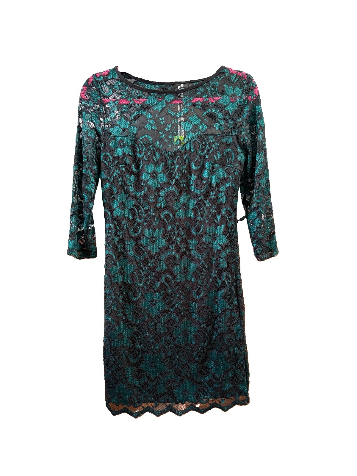 Brunello Cucinelli Black/Green Floral Lace Lined Sheath Dress XXS