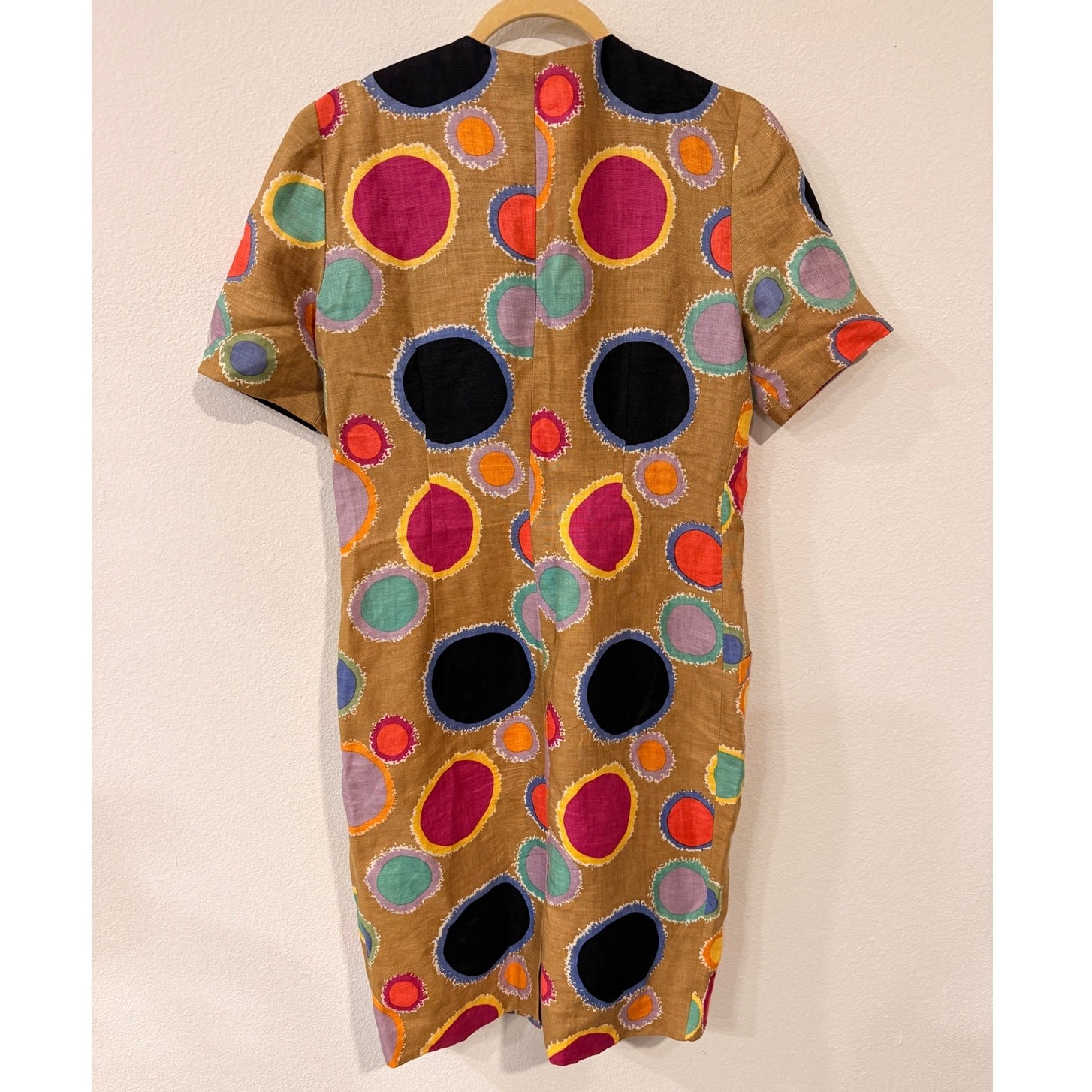 Vintage Teri Jon Colorful Polka Dot Print Linen Shift Dress – Size 6