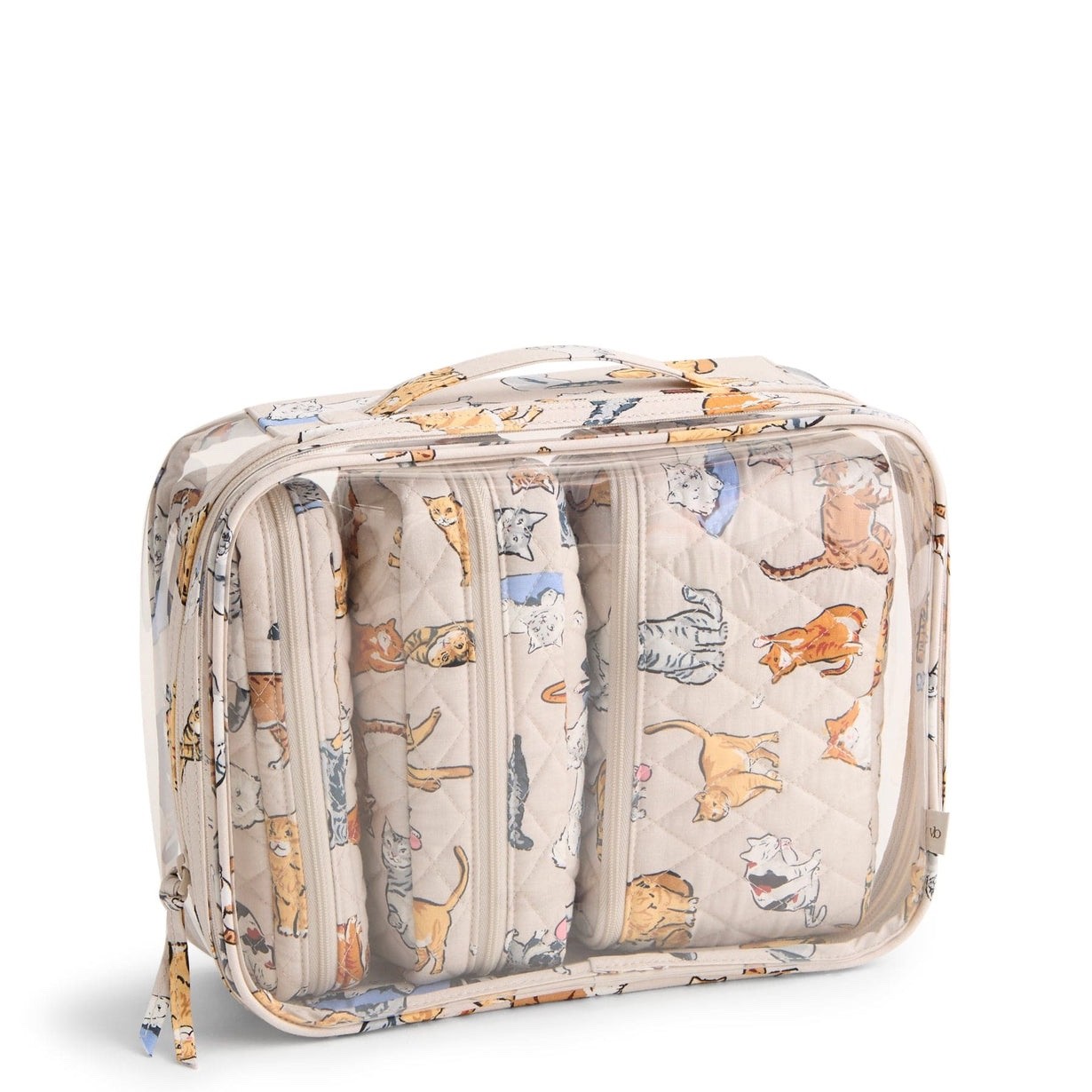 NWT Vera Bradley Cat Cats Meow Pattern Blue Quilted Cosmetic Organizer Set