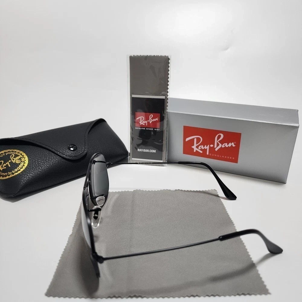 Ray-Ban Aviator Pilot Sunglasses Black Frame Glass Gray Lens 58-14mm