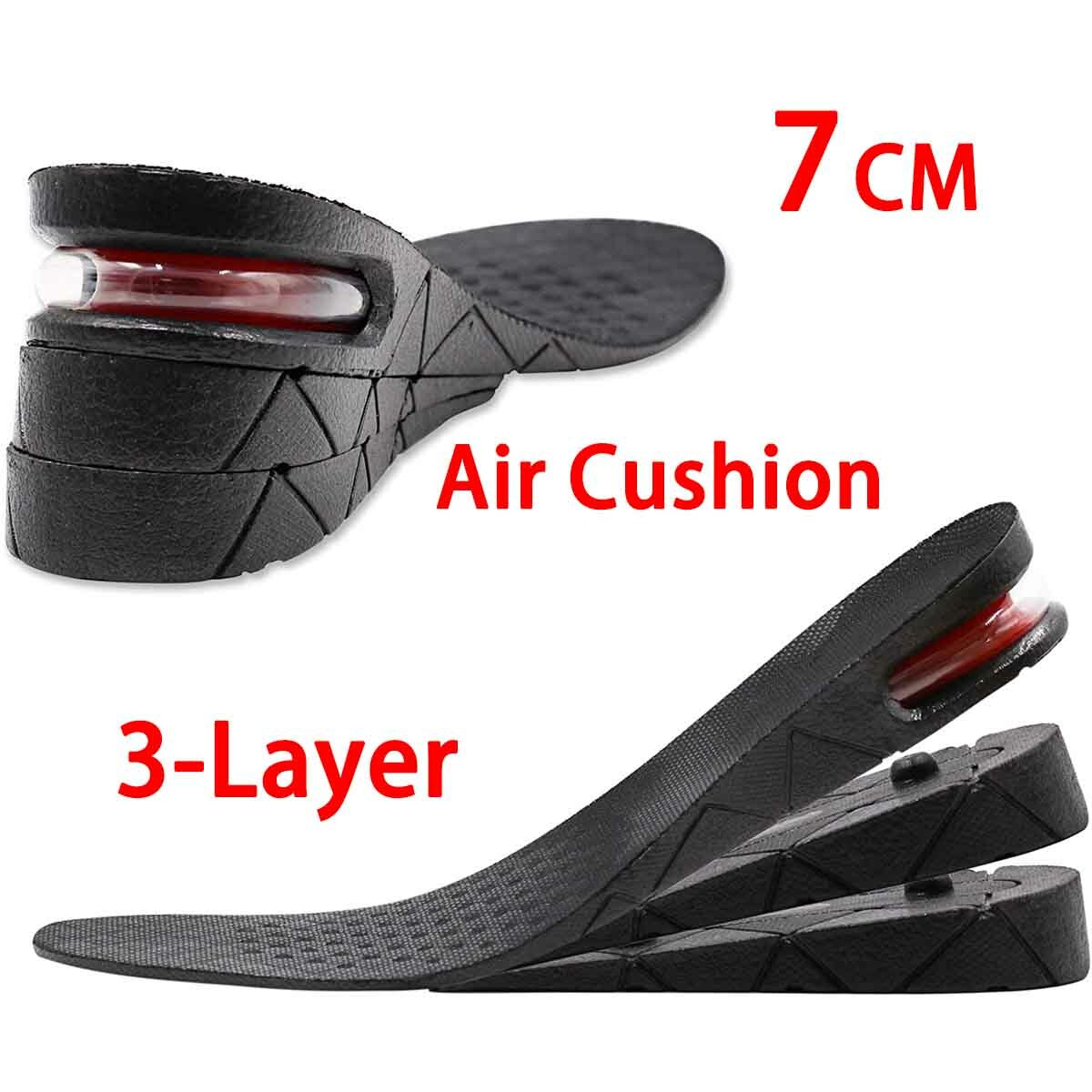 Adjust 3 Layer 7cm Unisex Shoe Lift Height Increase Heel Insoles Insert Taller