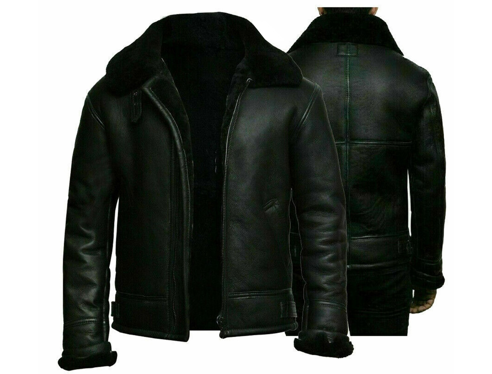 RAF Aviator B3 Bomber Jacket Men Real Sheepskin Leather Flying Pilot Jacket Coat