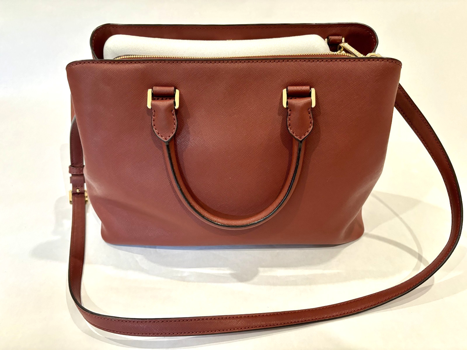 New Michael Kors Savannah Saffiano Leather Large Satchel – Brick – Authentic