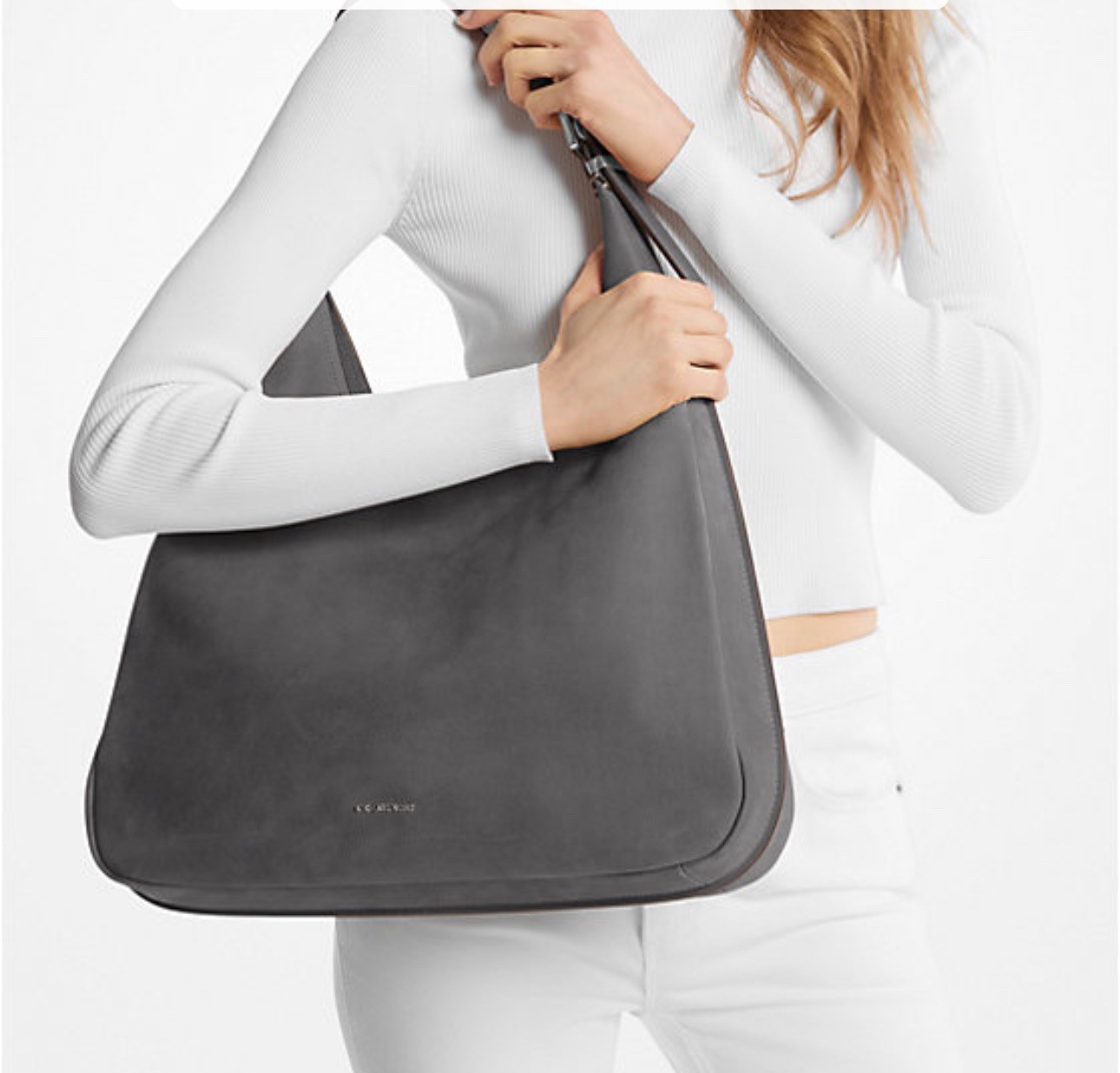 Michael Kors Nolita Large Nubuck Hobo Shoulder Bag Color Slate