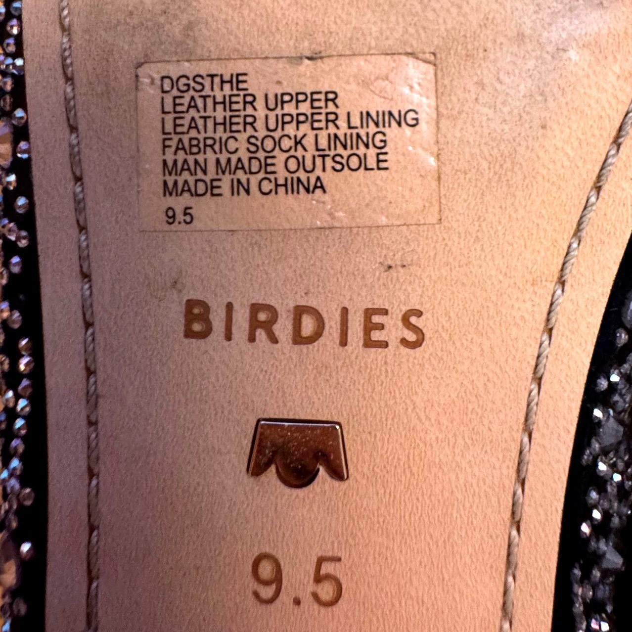 Birdies Swan Black Crystal Embellished Flats Rhinestone Leather Pointed Toe 9.5